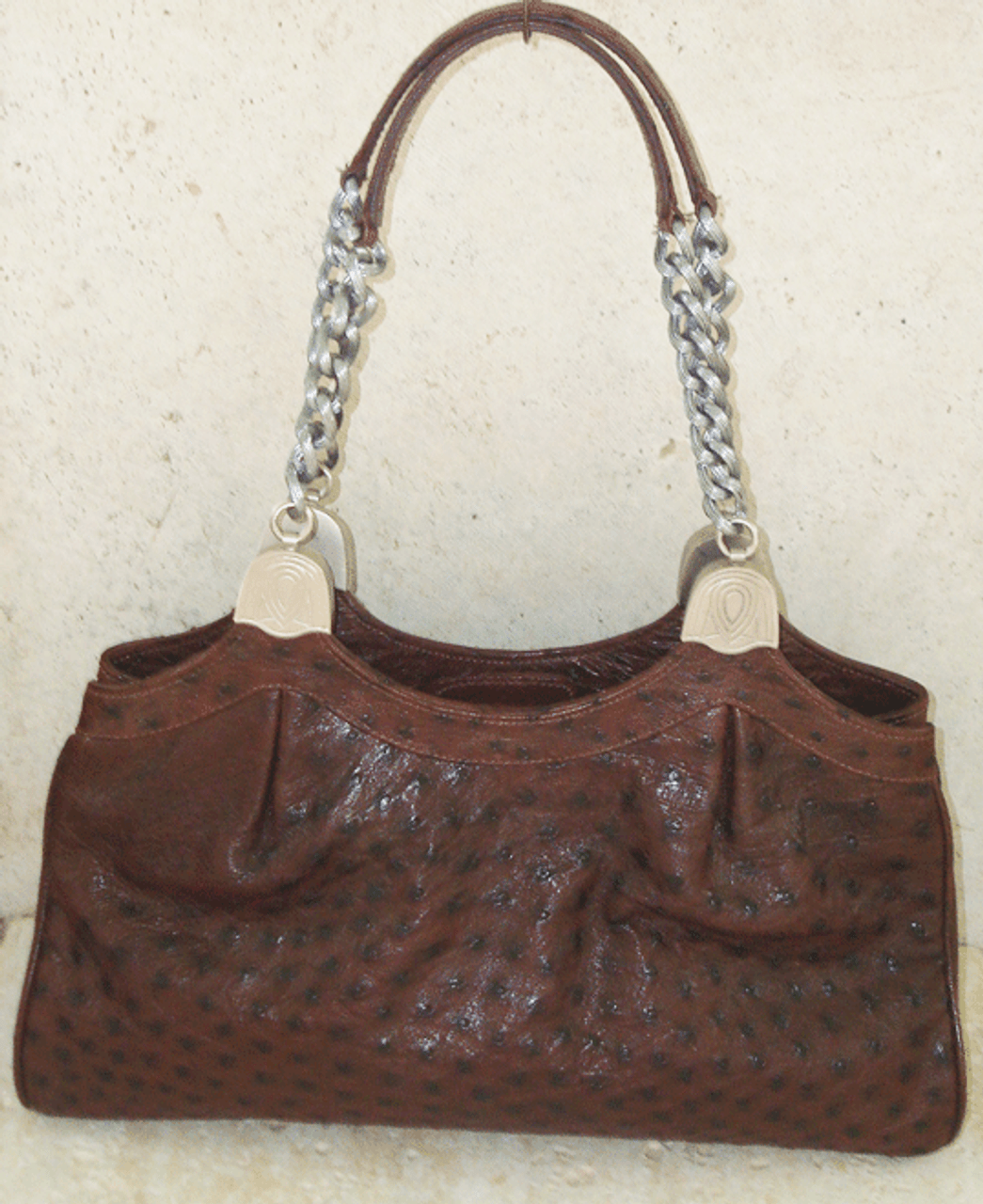 Genuine Crossbody Ostrich Brown Purse Handbag Leather Handmade in USA