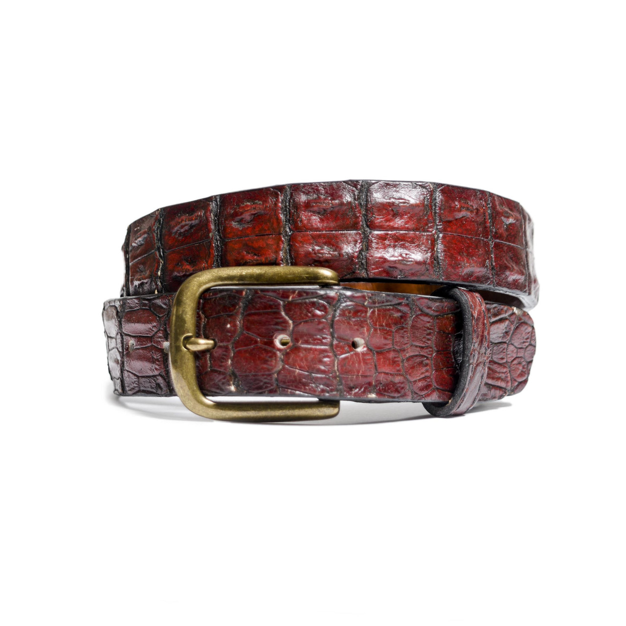 BURGUNDY HANDMDE GENUINE ALLIGATOR CROCODILE LEATHER BELT FOR