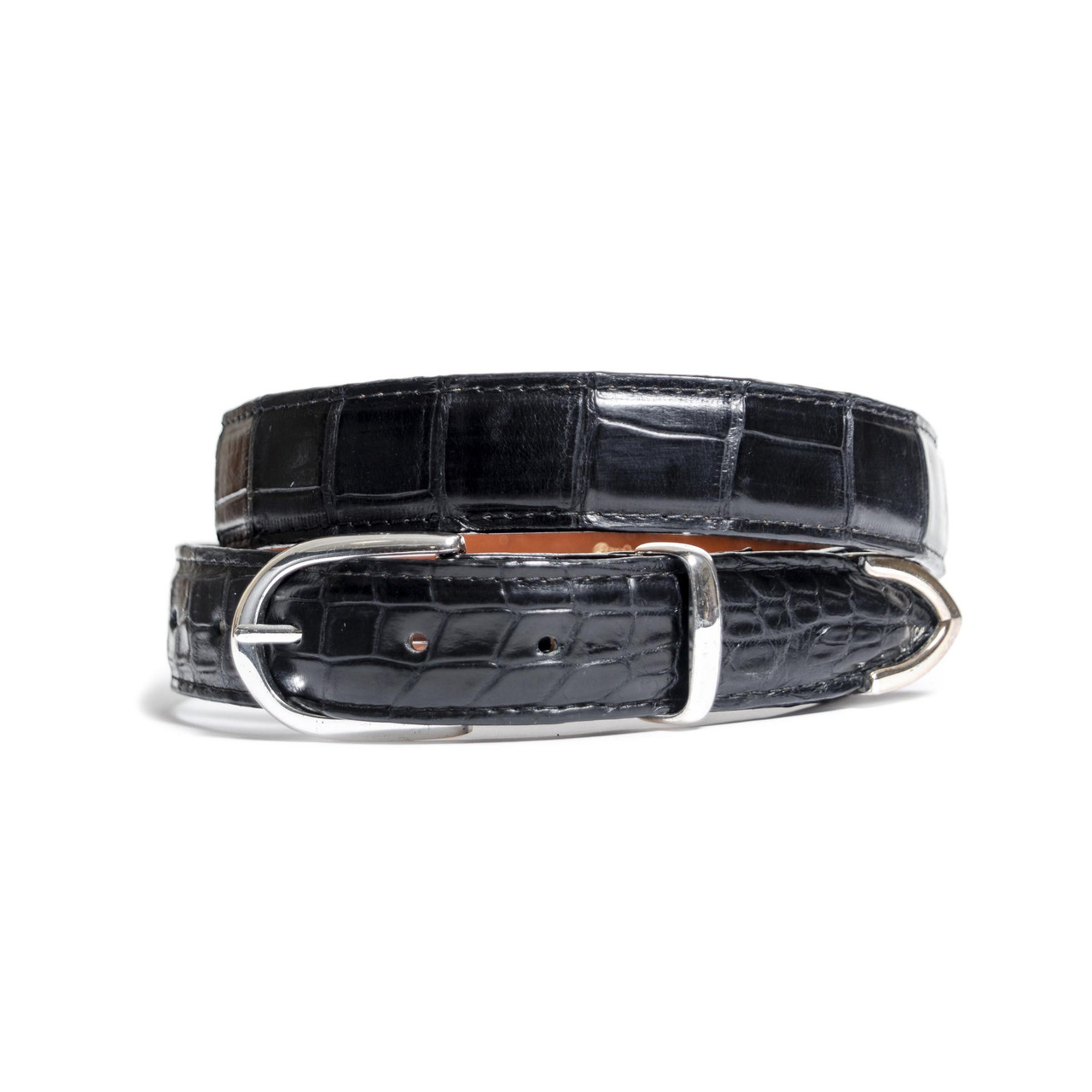 ALLIGATOR SKIN DRESS BELT - BLACK - MATTE - 1 inch