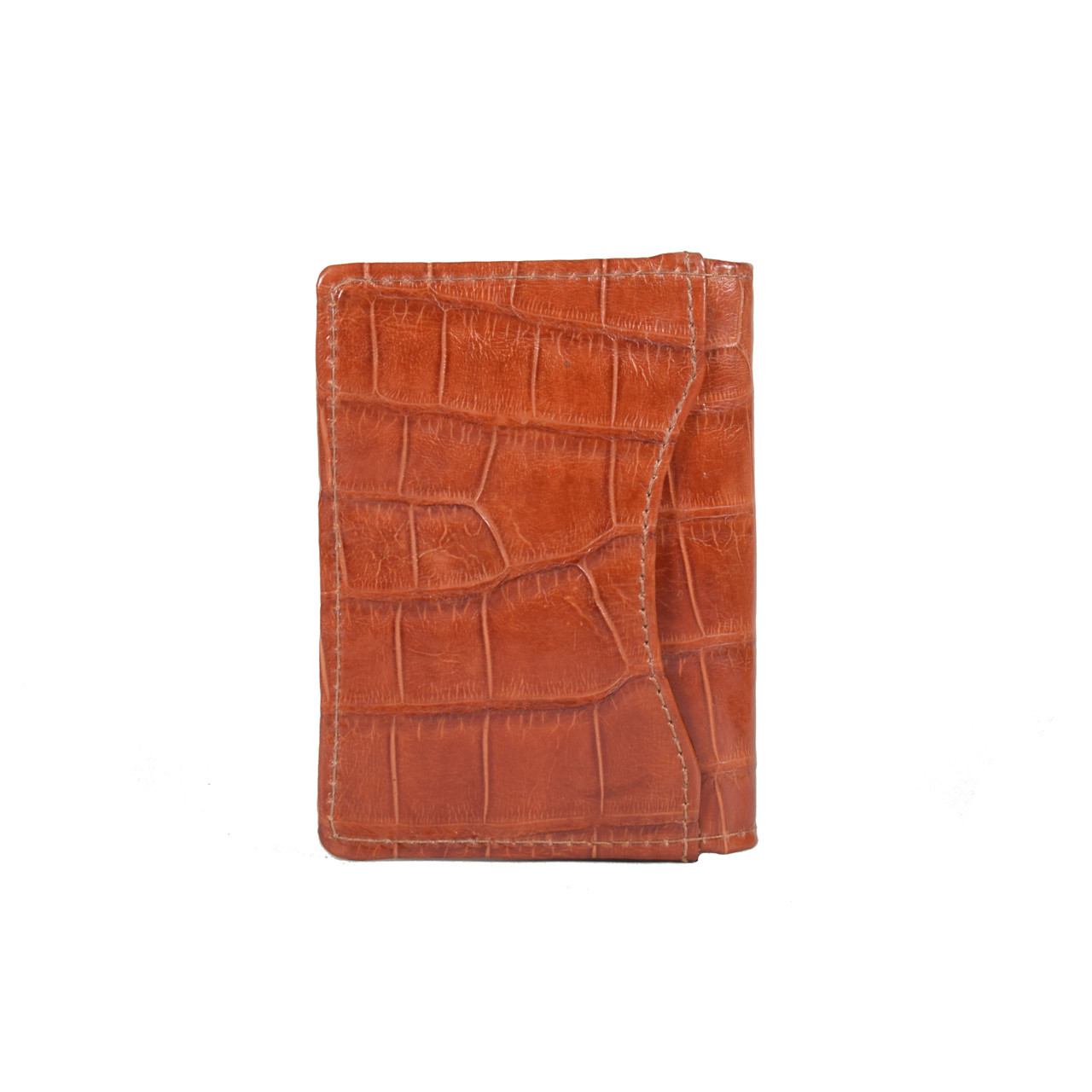 ALLIGATOR SKIN FRONT POCKET WALLET - Cognac