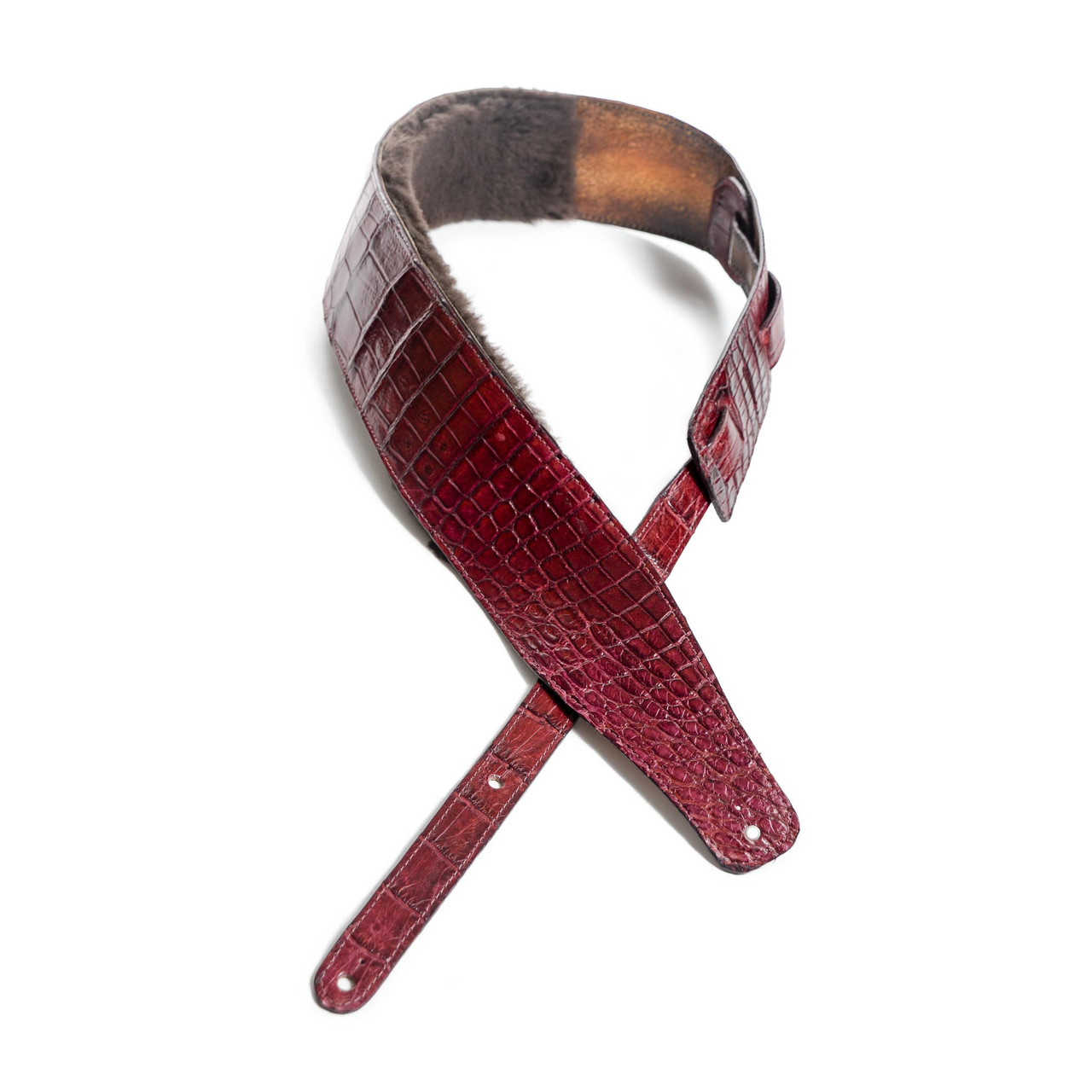 CUSTOM GUITAR STRAP NILE CROCODILE HORNBACK DARK COGNAC NO METAL