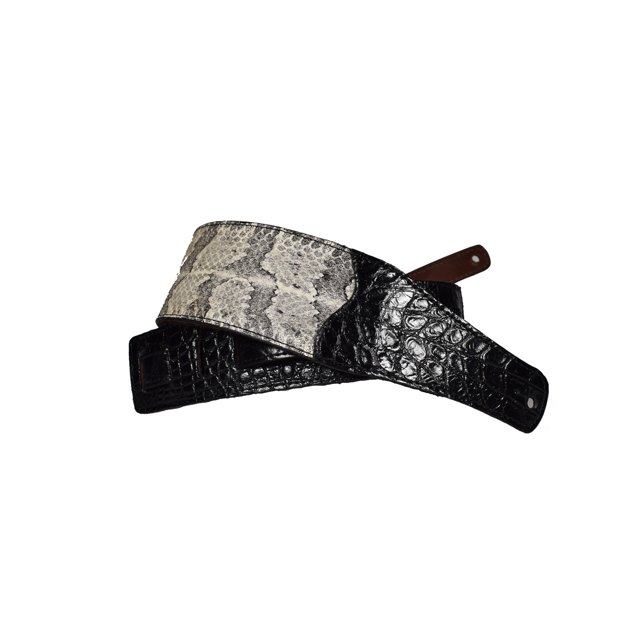 Genuine Python Leather, Exotic Snake Skin, Black Leather,Black and White  Leather