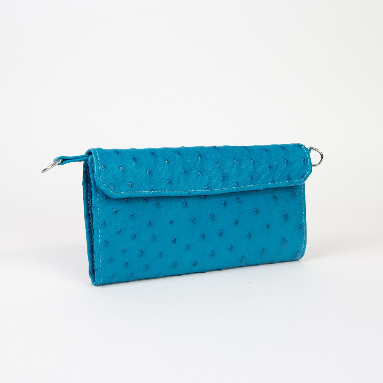 MONARCH Ostrich Leather Handbag, Blue, Size 21 