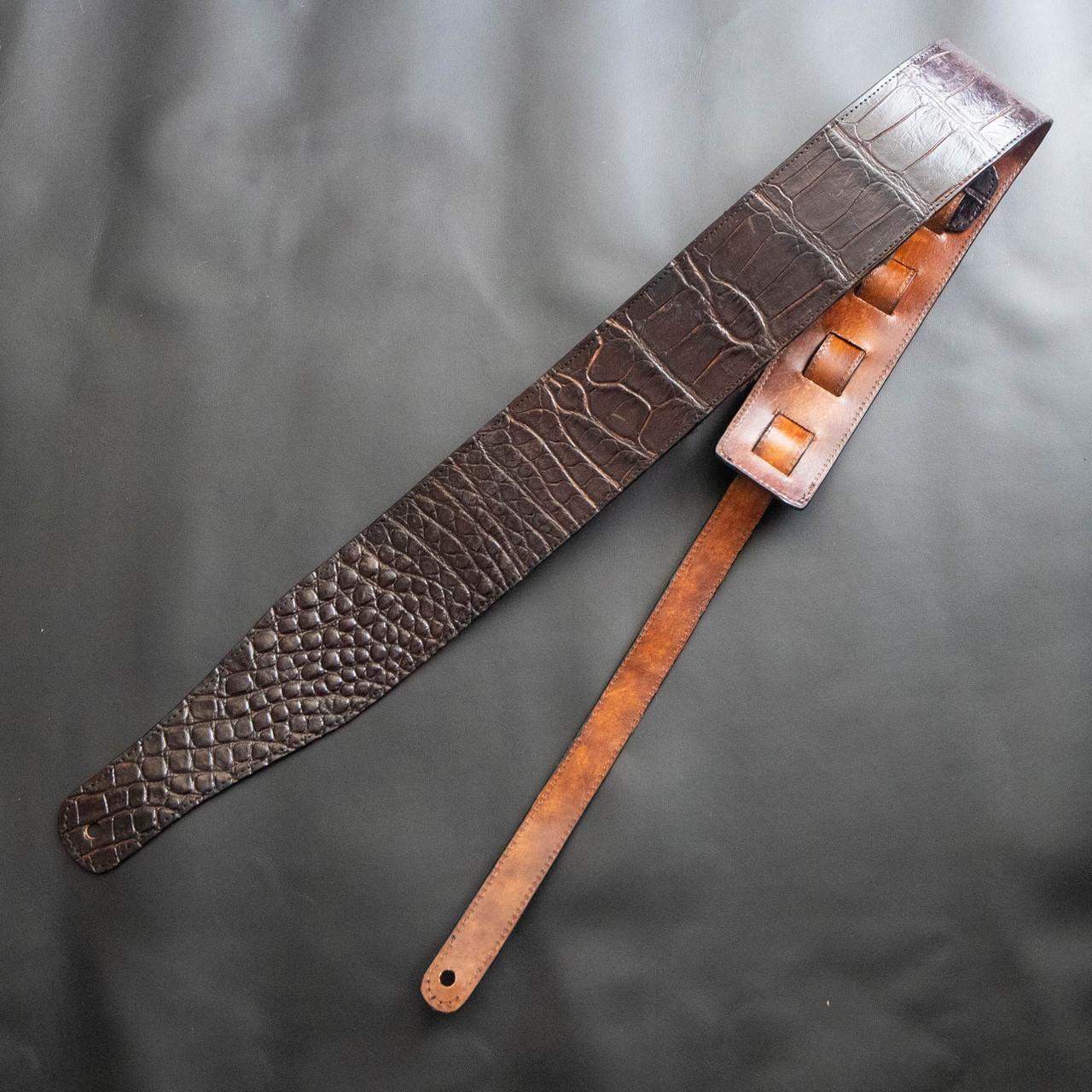 3Inch Dark Brown Alligator Adjustable Guitar Strap Alligator Jakes