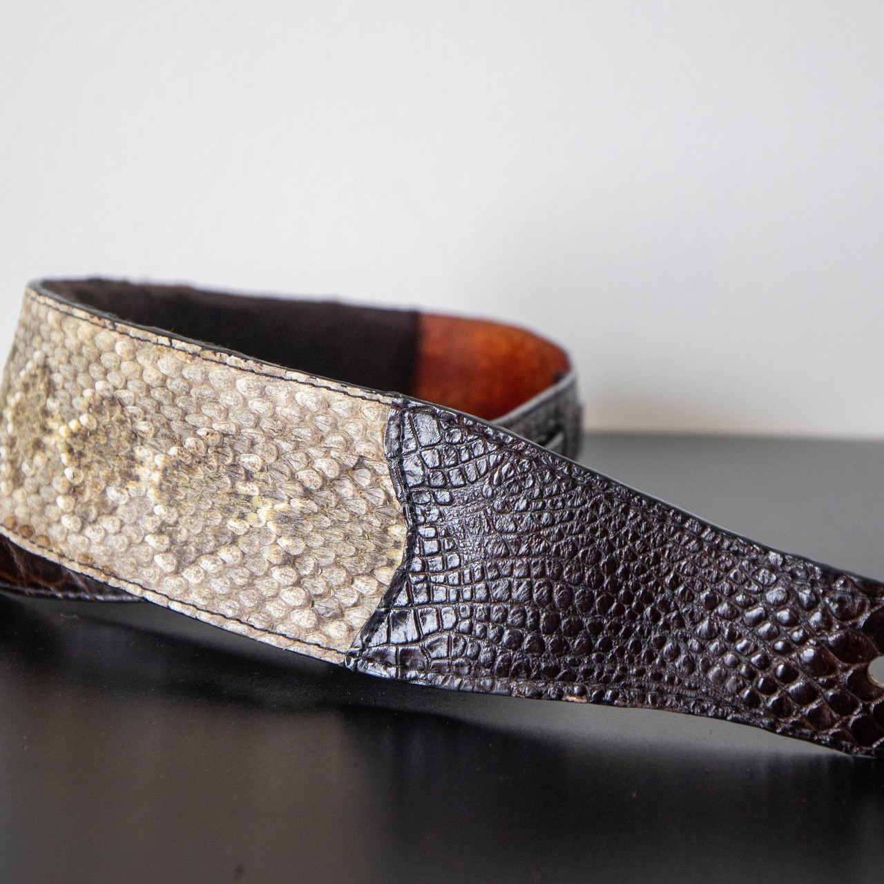Brown Alligator & Diamondback Rattlesnake Guitar Strap Alligator Jakes