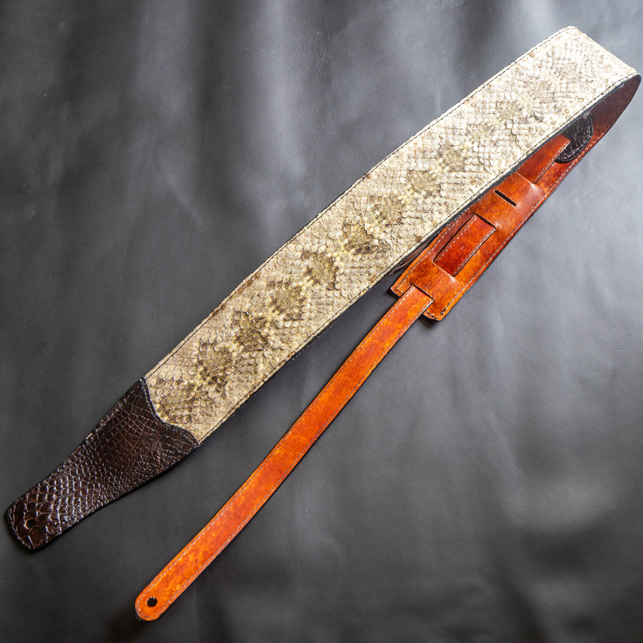 Brown Alligator & Diamondback Rattlesnake Guitar Strap - Alligator