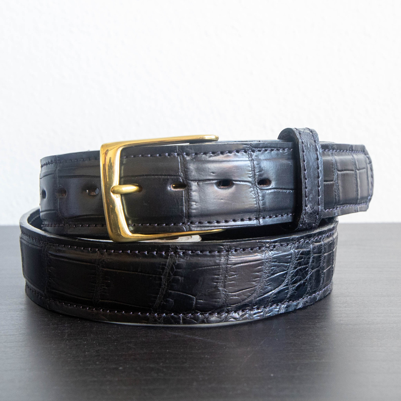 Nubuck Crocodile Belt in Black main image 1