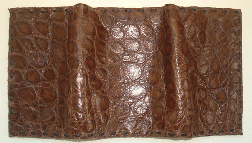 HANDSEWN ALLIGATOR SKIN TRIFOLD WALLET - CHOCOLATE - HANDMADE IN THE USA.