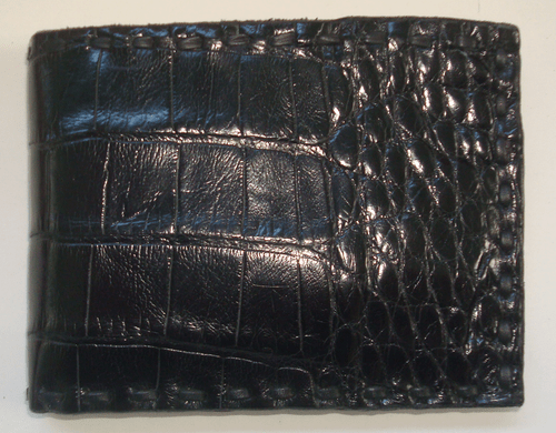 HANDSEWN ALLIGATOR SKIN BIFOLD WALLET - BLACK - HANDMADE IN THE USA