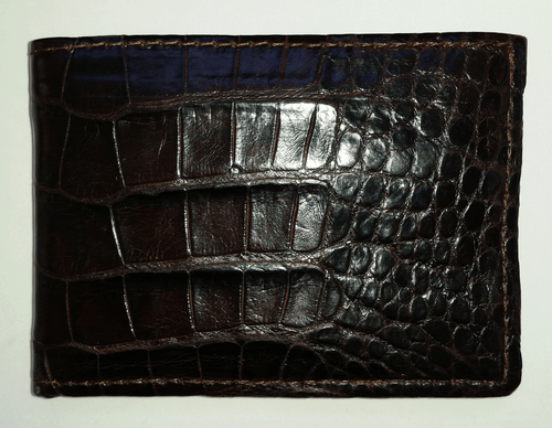 WALLET - ALLIGATOR SKIN - Outside & Inside - DARK CHOCOLATE - BI-FOLD