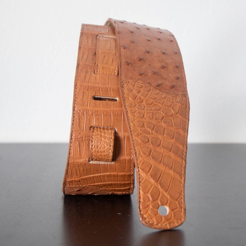 Tan Alligator & Ostrich Guitar Strap