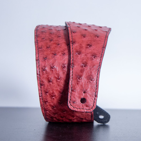 Red Ostrich Leather Guitar Strap – 3″ Wide