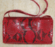 CROSS BODY PYTHON SKIN HANDBAG - RED - ADJUSTABLE / REMOVABLE STRAP