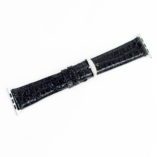 NEW Black/Silver Alligator Leather Apple Watch Band Apple Watch Black Alligator Grain Leather Watch Band  main image 3