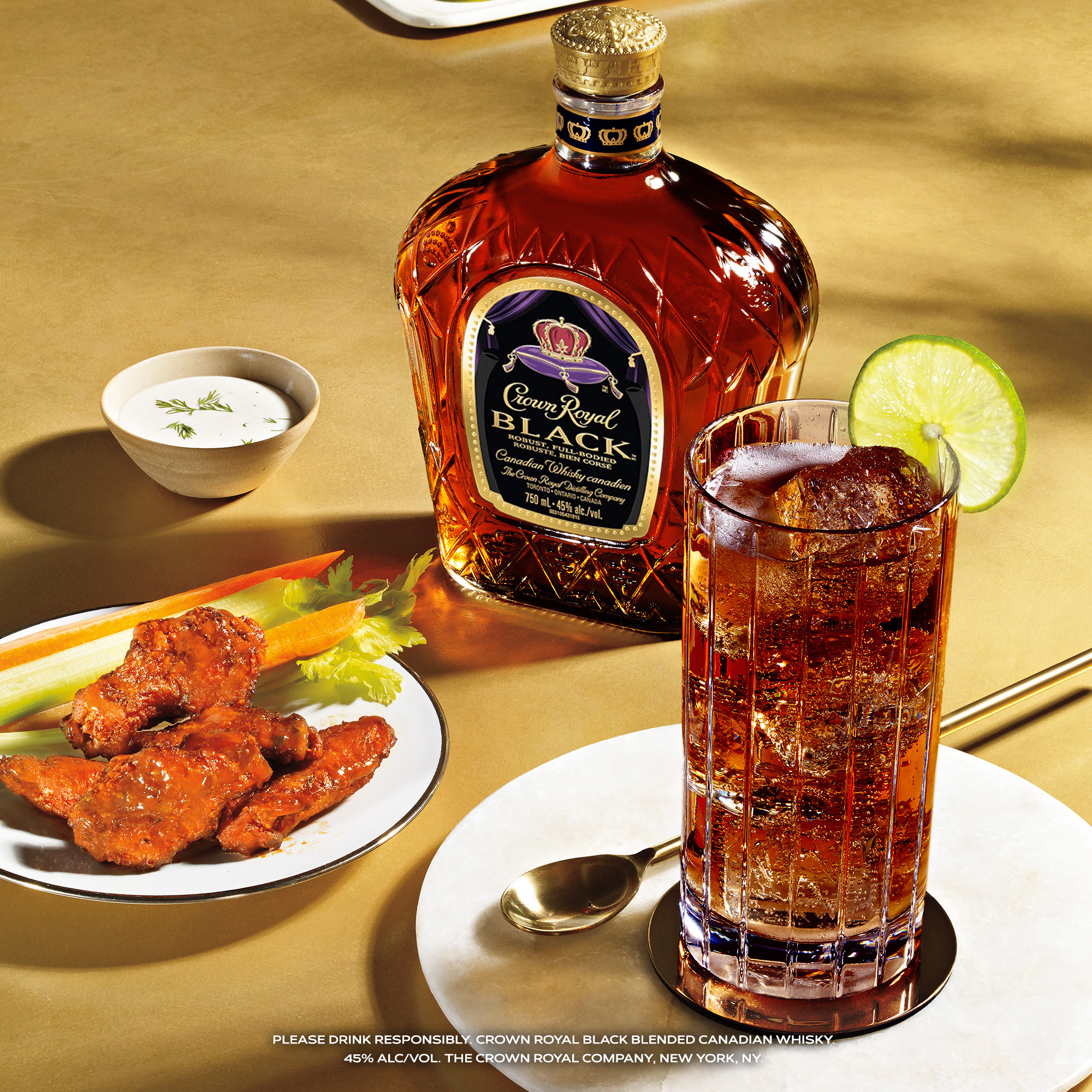 Unwind in luxury with a glass of Crown Royal Black Blended Canadian Whisky. With a creamy texture and notes of dried fruit, our Canadian whisky provides a refined flavor that enhances any cocktail party or celebration. With the signature smoothness of traditional Crown Royal, our black whisky is matured in charred oak barrels and blended at a higher proof for a richer body and bold finish. Perfect for a Black Whisky Manhattan. Crown Royal Black Blended Canadian Whisky won a Gold medal at the 2021 San Francisco World Spirits Competition. Includes one 90 proof 1.75 L bottle of Black Blended Canadian Whisky. Please drink responsibly., One 1.75 L bottle of Crown Royal Black Blended Canadian Whisky, 2021 San Francisco World Spirits Competition Gold Medal Winner, Perfect as a gift or for any celebration, Meticulously blended with 50 distinct and rich whiskies, Robust, full-bodied blended Canadian whisky, Creamy texture and notes of dried fruit for a refined, bourbon-like flavor