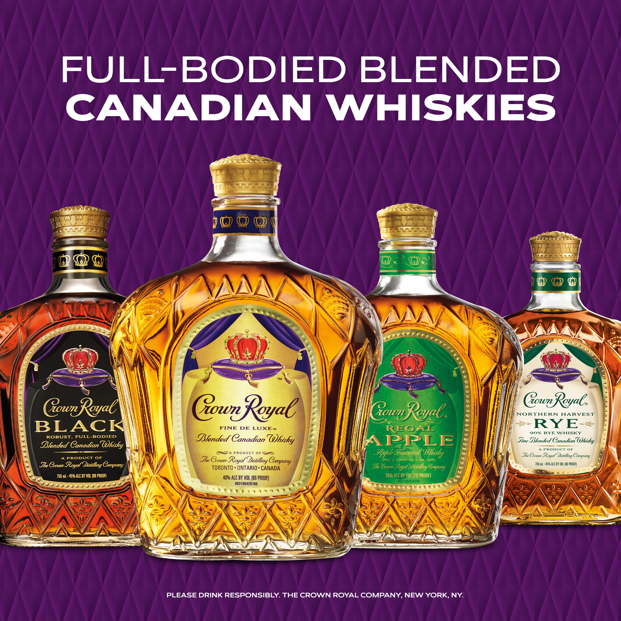 Unwind in luxury with a glass of Crown Royal Black Blended Canadian Whisky. With a creamy texture and notes of dried fruit, our Canadian whisky provides a refined flavor that enhances any cocktail party or celebration. With the signature smoothness of traditional Crown Royal, our black whisky is matured in charred oak barrels and blended at a higher proof for a richer body and bold finish. Perfect for a Black Whisky Manhattan. Crown Royal Black Blended Canadian Whisky won a Gold medal at the 2021 San Francisco World Spirits Competition. Includes one 90 proof 750 mL bottle of Black Blended Canadian Whisky. Please drink responsibly., One 750 mL bottle of Crown Royal Black Blended Canadian Whisky, 2021 San Francisco World Spirits Competition Gold Medal Winner, Perfect as a gift or for any celebration, Meticulously blended with 50 distinct and rich whiskies, Robust, full-bodied blended Canadian whisky, Creamy texture and notes of dried fruit for a refined, bourbon-like flavor