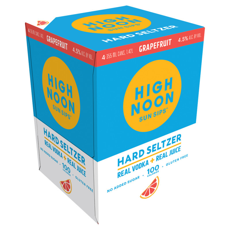 Live like the sun's out with High Noon Vodka Hard Seltzer. Made with real vodka, sparkling water, real fruit juice and natural flavors, this citrus hard seltzer offers tasting notes of juicy grapefruit with hints of sweet ruby red grapefruit flavor in a crisp, lively, sparkling drink. With 100 calories, this hard seltzer is gluten free with no added sugar. Just toss these cans in the cooler or the fridge for convenient drinks during your next sunny adventure. High Noon Hard Seltzer is perfect when sipped ice cold at a backyard barbecue, pool party or a day at the beach. Each can has 4.5% alcohol by volume. In addition to Grapefruit, High Noon's are available in Mango, Peach, Lime and other varieties.