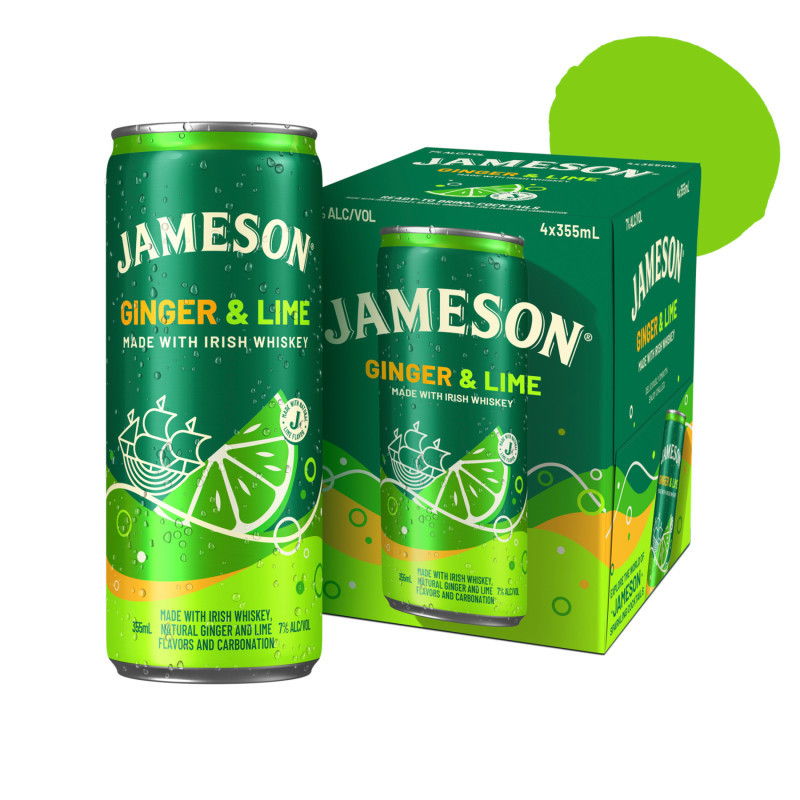 Jameson Ginger and Lime in a Can is a perfectly mixed combination of blended Irish whiskey and natural ginger and lime flavor in pre mixed cocktails inspired by fan-favorite Jameson Whiskey recipes. These one-of-a-kind canned cocktails showcase the perfect balance of smooth liquor combined with flavor notes of refreshing ginger, sweet lemon meringue, cereal grains and toasted oak; fragrances of crisp, peppery ginger with subtle, distinct notes of citrus lime; and a fresh, bubbly finish. Enjoy the mixed alcohol beverages chilled from the can or poured over ice. You’ll taste the care and craftsmanship Jameson puts into its whiskeys from grain to glass, so live “without fear” or “Sine Metu,” as it proudly says on the label. Drink Responsibly.