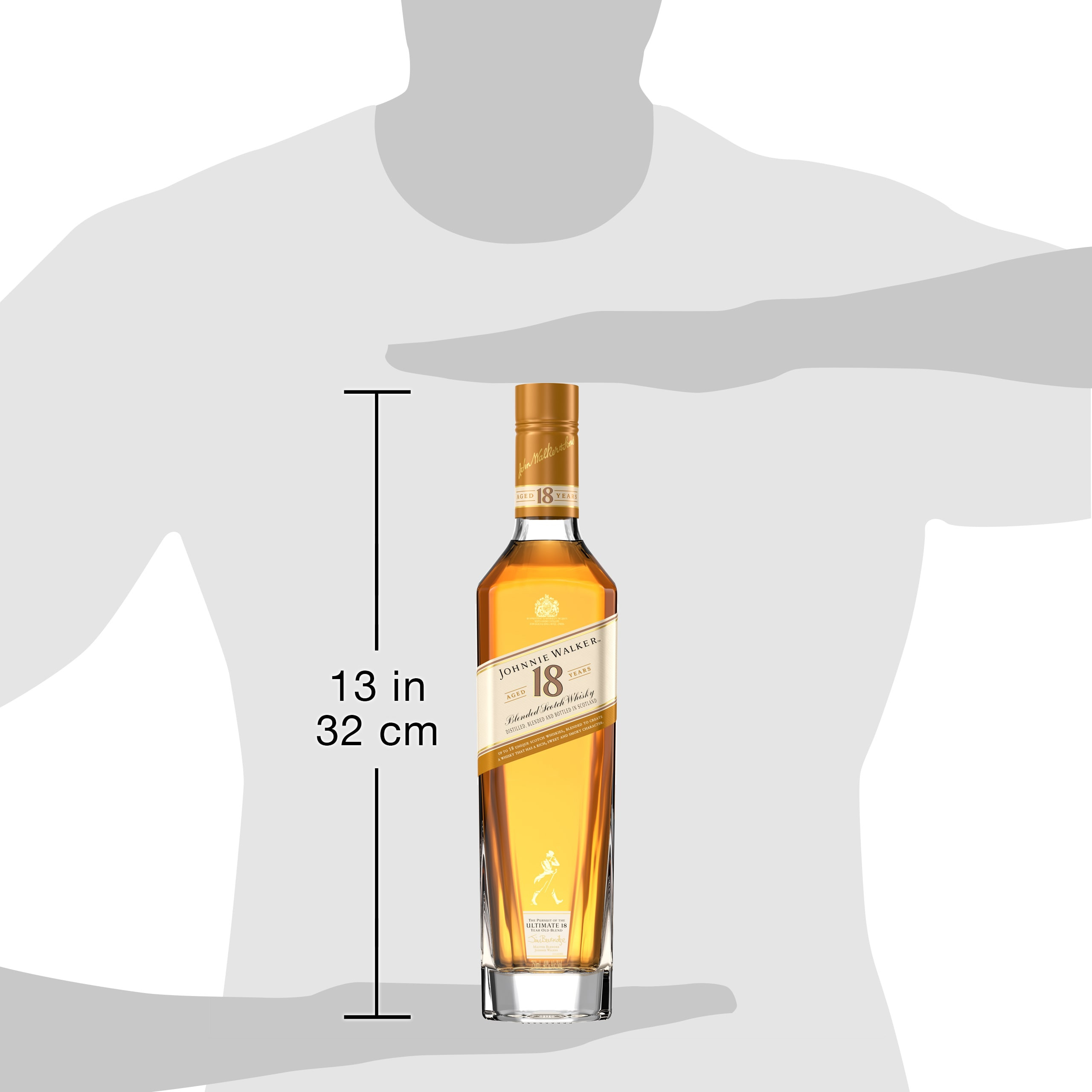 Indulge all of your senses with a smooth glass of Johnnie Walker Aged 18 Years Blended Scotch Whisky, a blend of up to 18 different Scotch whiskies each chosen for their remarkable depth of flavor and character. Our award-winning whisky blends big, classic Johnnie Walker flavors with intriguing contemporary notes of citrus and fragrant almonds. Smooth, creamy vanilla and warming malt pairs beautifully with tropical tangerine on the palate. The long finish brings elegant suggestions of dark chocolate, citrus zest and a light, aromatic smoke. Hand-crafted by our Master Blender, this ultimate combination of 18-year-old whiskies draws from the elegantly sweet character of Speyside malts, the complex fruitiness of Highland malts and smokiness of Island malts. Simply sip it neat, over ice or with a dash of water for an elegantly simple drink. Johnnie Walker Aged 18 Years earned a gold medal at the 2021 San Francisco World Spirits Competition. Includes one 80 proof 750 mL bottle of Johnnie Walker Aged 18 Years Blended Scotch Whisky. Please drink responsibly., One 750 mL bottle of Johnnie Walker Aged 18 Years Blended Scotch Whisky, Double Gold Award Winner at the 2024 San Francisco World Spirits Competition, Initially sweet with a warm vanilla undercurrent and a suggestion of tangerines, Perfect as a gift or for any celebration, Blend of up to 18 different whiskies all aged at least 18 years