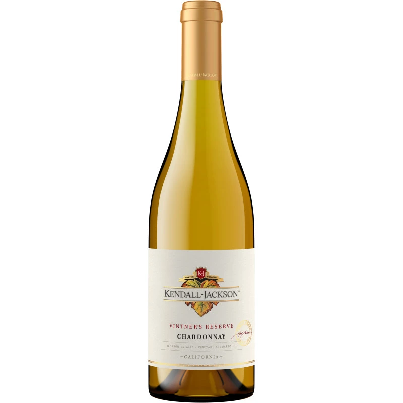 As America’s number one selling Chardonnay for almost 28 years, the Kendall-Jackson Vintner's Reserve Chardonnay is trusted for its quality and craftsmanship. This flagship white wine highlights the vivid fruit flavors from cool coastal vineyards. This California chardonnay is crafted boutique-winery style in small individual lots throughout the winemaking process for flavor distinction. Kendall-Jackson is committed to producing only the finest quality wines from Chardonnay grapes grown in California.

The beautifully integrated tropical flavors of this white wine are followed by citrus and vanilla. Hints of mango, toasty oak and butter round out the lingering finish.

This White Wine has a Cork closure.

Alcohol Content: 13.5%

Pair with salmon, grilled chicken breast, fettucine alfredo and fish tacos.

This wine is whole cluster pressed to retain the fresh fruit qualities without the bitterness from stems and seeds. Fermented and aged in French and American oak barrels for richness and complexity. Sur lie aging with monthly battonage (lees stirring) for our signature velvety texture and creamy flavor. The wine goes through a secondary fermentation that results in a tone of butter. Barrel aged in French and American oak.