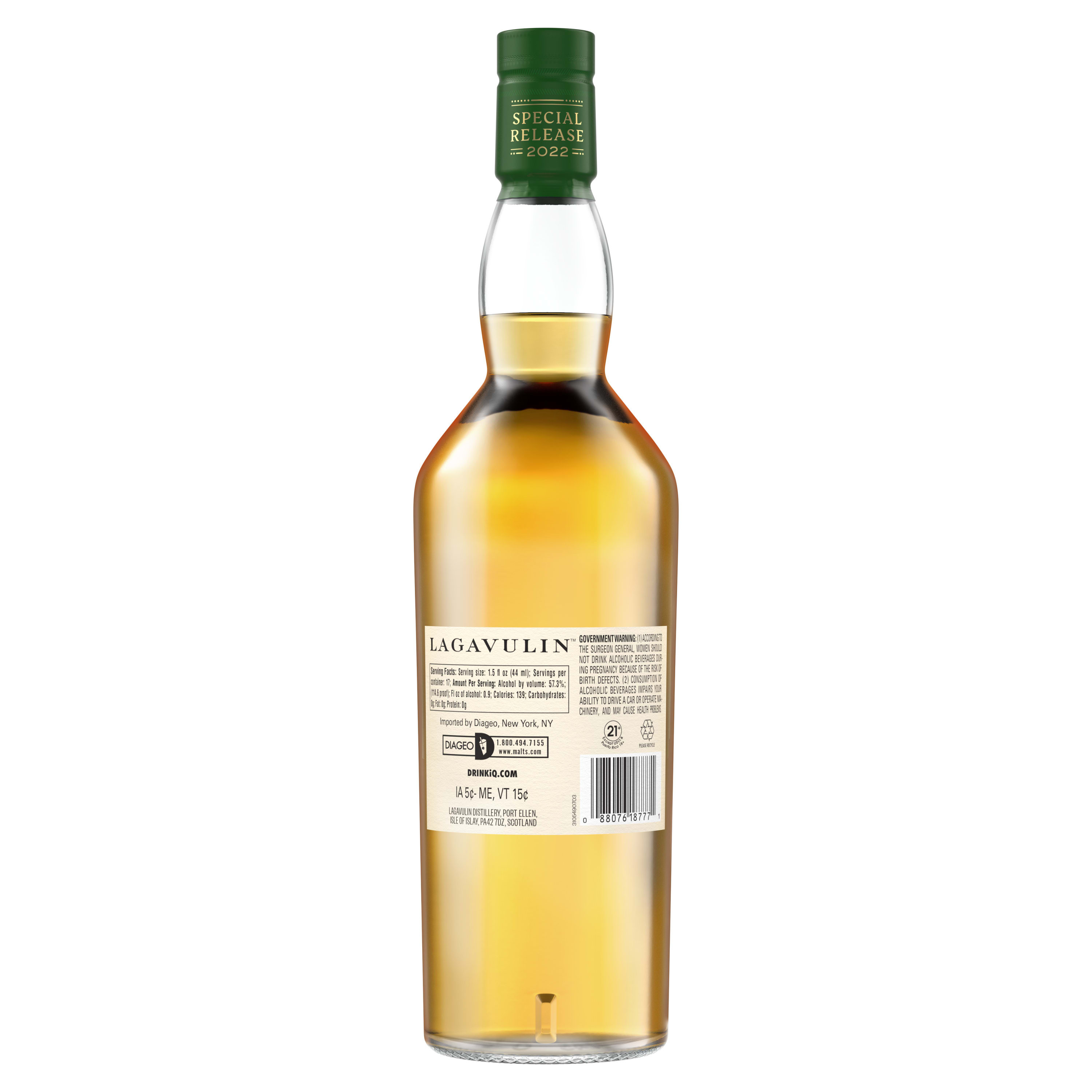 This year's Special Releases Collection pushes the boundaries of flavor maps, creating a vivid and fantastical collection of elusive expressions - showcasing the world of rare flavor possibilities from iconic distilleries. From a combination of virgin oak casks and smokiest reserves, Lagavulin 2022 Special Release 12 Year Old Single Malt Scotch Whisky boasts a deep sweetness and a crackling spice. Made in the birthplace of distilling, this iconic Islay malt is intense and smoky, steeped in history and lore for over two hundred years. On the nose, a smokiness with charcoal and fragrant peat, backed by a clean fresh base note of sea air and mineral scents. The taste is sweet to start, then a lemony acidity and light sea salt add freshness, ending with a salty-smoky intensity. This medium-bodied spirit has a long, peat-smoke finish. For an elegantly simple drink, serve in a whisky glass neat or with a dash of water to sweeten but still taste the smoky intensity. Includes one 114.6 proof 750 mL bottle of Lagavulin 2022 Special Release 12 Year Old Single Malt Scotch Whisky. Please drink responsibly., One 750 mL bottle of Lagavulin 2022 Special Release 12 Year Old Single Malt Scotch Whisky, Medium-bodied with a smooth lightly oily texture, Perfect as a gift or for any celebration, Matured in heavily peated American Oak refill and virgin oak casks, Aged 12 years