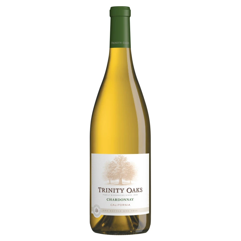 Trinity Oaks Chardonnay White Wine has fresh citrus aromas leading to juicy pineapple flavors with delicate hints of sweet oak. Elegant and complex, this Chardonnay has a silky smooth finish. The 2021 vintage received 90 points from Tasting Panel in 2023. Trinity Oaks Chardonnay was sourced from premier California vineyards in Lodi-Delta and coastal counties that use sustainable practices. Pair this wine with chicken pot pie, creamy pastas or mild and flavorful cheeses. This bottle of wine has 13.49% alcohol by volume.