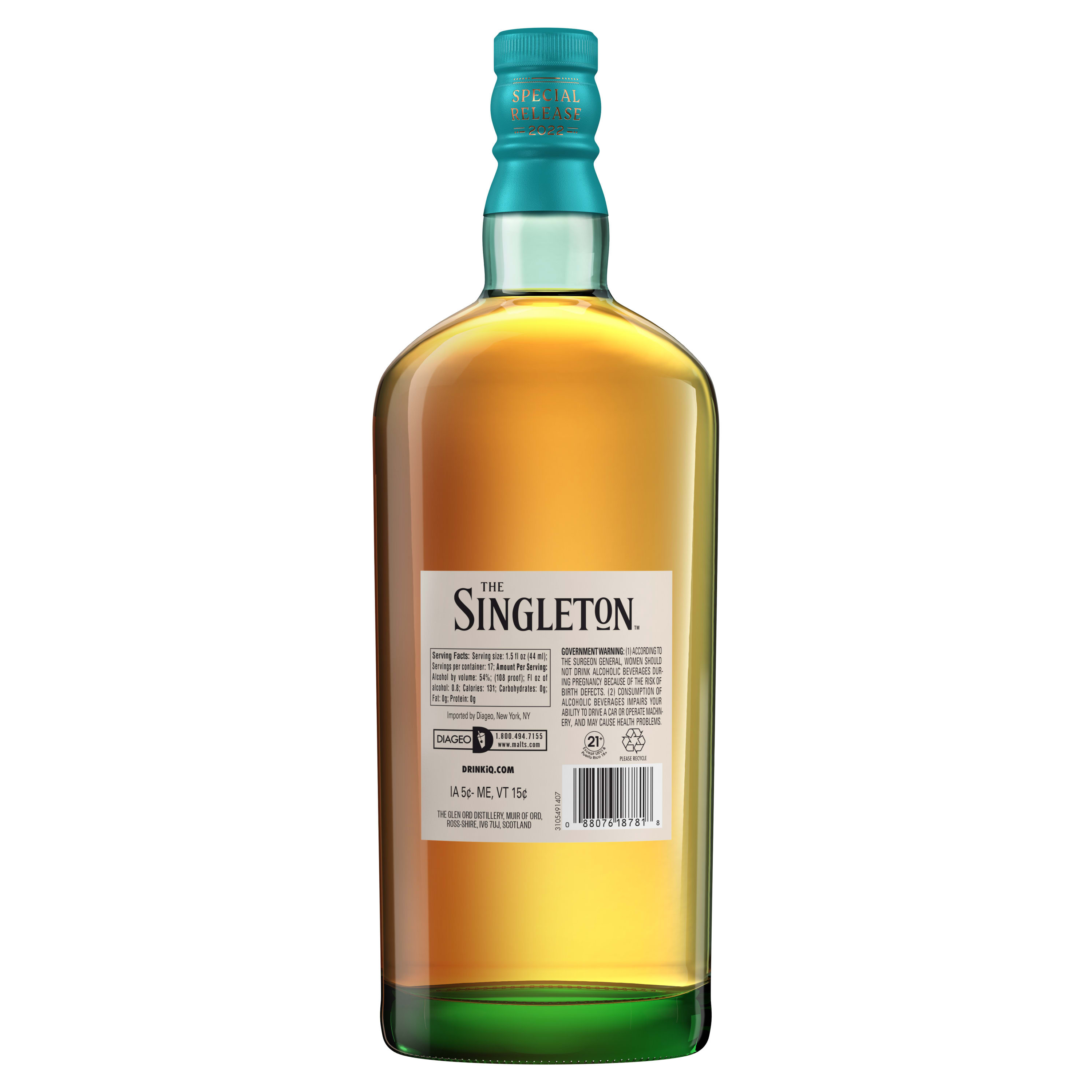 This year's Special Releases Collection pushes the boundaries of flavor maps, creating a vivid and fantastical collection of elusive expressions - showcasing the world of rare flavor possibilities from iconic distilleries. The Singleton of Glen Ord 2022 Special Release 15 Year Old Single Malt Scotch Whisky is matured in refill American and European Oak, then double matured in wine-seasoned casks. The Singleton of Glen Ord is the only remaining single malt distillery on the Black Isle, where the whisky's magic lies in its decadently layered flavors. Dry overall, a vinous scent is backed by spicy, woody notes of oak and beech, blended with tart, red berry fruit, and vanilla. A well-balanced ultra-smooth texture with the taste of barley-sugar sweet, and a pinch of salt turns pleasantly tart with hints of gooseberry and grape. This spirit is medium-bodied with a silky-peppery finish that is lengthy and palate-drying. Serve in a whisky glass neat or with a little water for a drink that isn't as tart but still has a little spice. Includes one 108.4 proof 750 mL bottle of The Singleton of Glen Ord 2022 Special Release 15 Year Old Single Malt Scotch Whisky. Please drink responsibly., One 750 mL bottle of The Singleton of Glen Ord 2022 Special Release 15 Year Old Single Malt Scotch Whisky, Perfect as a gift or for any celebration, Matured in refill American and European Oak, then double matured in wine-seasoned casks, Distilled in the only remaining single malt distillery on the Black Isle in Scotland