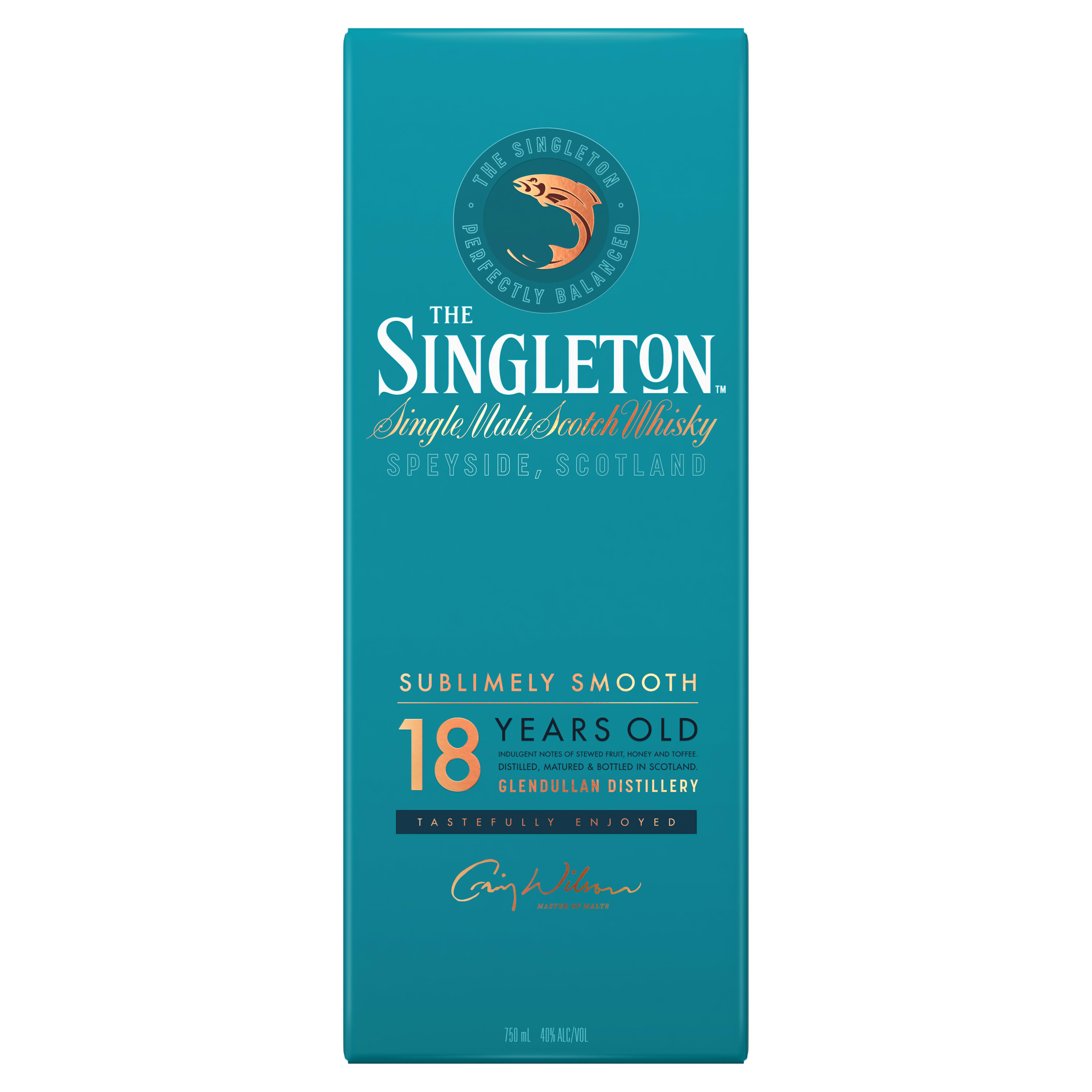 The driest and most mature malt in the Singleton of Glendullan stable, The Singleton 18 Year Old Single Malt Scotch Whisky, has a clear structure yet still retains its central core of sweet fruit. Very soft with a smooth texture, our aged single malt boasts a fresh acidity that deepens into a rich spicy note of herbs. Adding a splash of water allows a pleasant nutty spiciness to come through, enhancing this Speysideâ€™s clean and elegant nature. American Oak brings subtle, honeyed hints to The Singleton of Glendullan range, with a touch of European Oak offering a balancing dryness. Delicious however you choose to drink it, our award-winning 80 proof whisky is best enjoyed in the company of friends and in mixed drinks. Simply serve in a rocks glass, neat or with a drop water. The Singleton of Glendullan 18 Year Old Single Malt Scotch Whisky was awarded a Double Gold medal two years in a row in 2021 and 2020 at the San Francisco World Spirits Competition. Includes one 80 proof 750 mL bottle of 18 Year Old Single Malt Scotch Whisky. Please drink responsibly., One 750 mL bottle of The Singleton of Glendullan 18 Year Old Single Malt Scotch Whisky, Awarded a Double Gold medal two years in a row in 2021 and 2020 at the San Francisco World Spirits Competition, Imported from Scotland, The finish is soft, dry and rounded, Aged at least 18 years in American and European oak casks, Sweet fruit with a fresh acidity that deepens into a rich spicy note of herbs