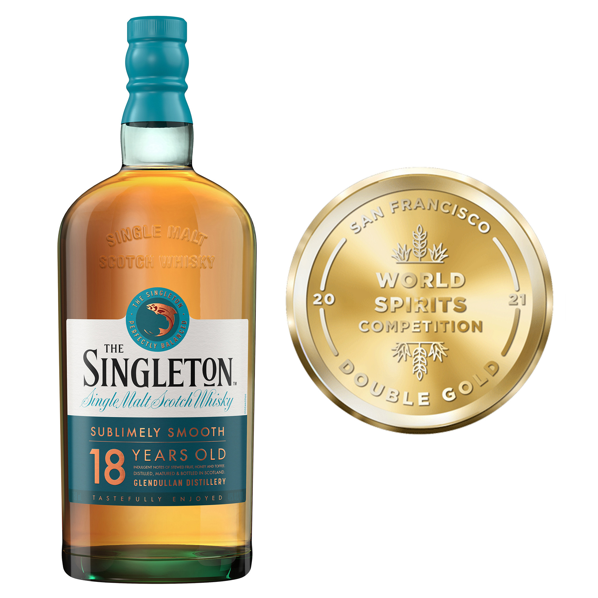 The driest and most mature malt in the Singleton of Glendullan stable, The Singleton 18 Year Old Single Malt Scotch Whisky, has a clear structure yet still retains its central core of sweet fruit. Very soft with a smooth texture, our aged single malt boasts a fresh acidity that deepens into a rich spicy note of herbs. Adding a splash of water allows a pleasant nutty spiciness to come through, enhancing this Speysideâ€™s clean and elegant nature. American Oak brings subtle, honeyed hints to The Singleton of Glendullan range, with a touch of European Oak offering a balancing dryness. Delicious however you choose to drink it, our award-winning 80 proof whisky is best enjoyed in the company of friends and in mixed drinks. Simply serve in a rocks glass, neat or with a drop water. The Singleton of Glendullan 18 Year Old Single Malt Scotch Whisky was awarded a Double Gold medal two years in a row in 2021 and 2020 at the San Francisco World Spirits Competition. Includes one 80 proof 750 mL bottle of 18 Year Old Single Malt Scotch Whisky. Please drink responsibly., One 750 mL bottle of The Singleton of Glendullan 18 Year Old Single Malt Scotch Whisky, Awarded a Double Gold medal two years in a row in 2021 and 2020 at the San Francisco World Spirits Competition, Imported from Scotland, The finish is soft, dry and rounded, Aged at least 18 years in American and European oak casks, Sweet fruit with a fresh acidity that deepens into a rich spicy note of herbs
