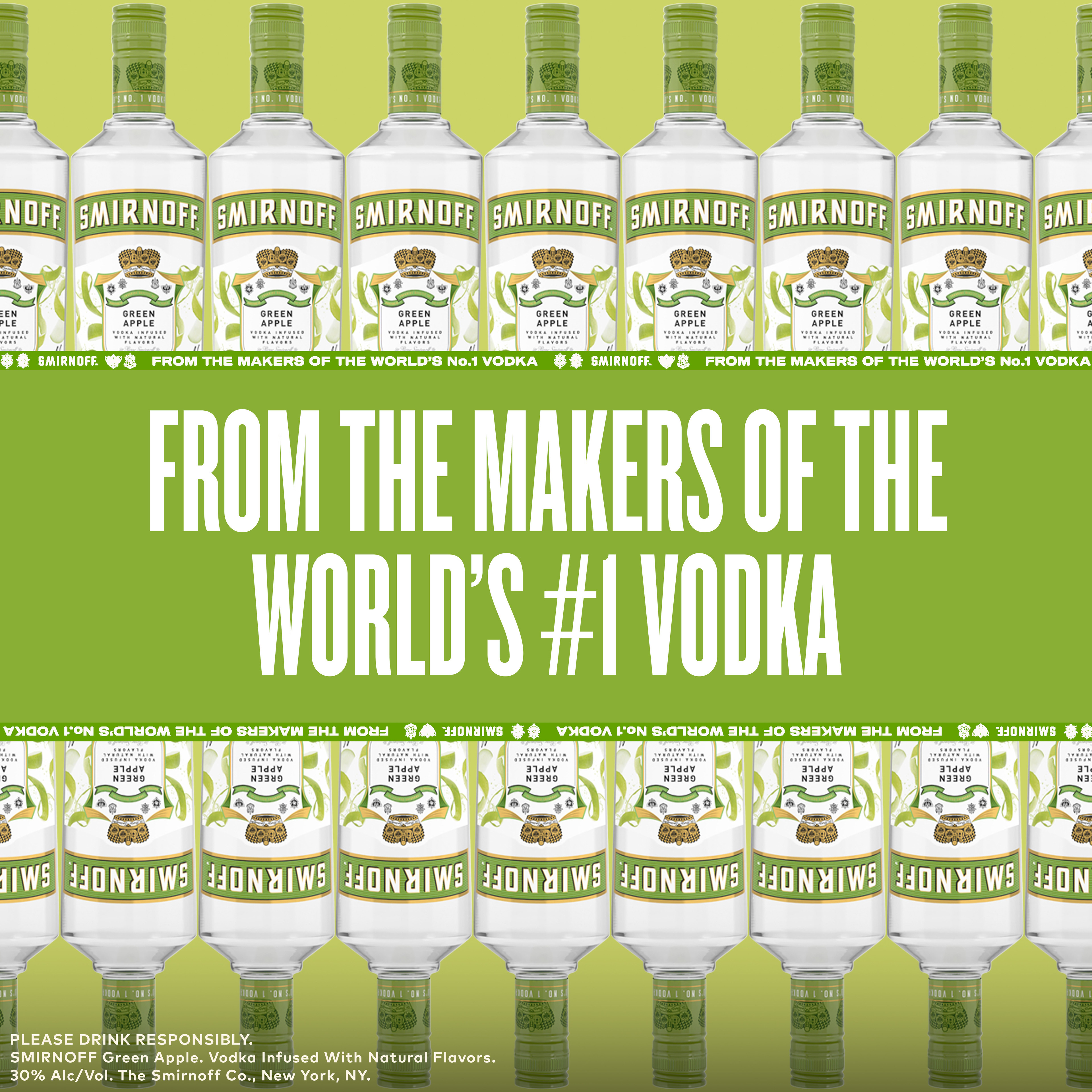 Infused with the naturally tart yet sweet flavor of green apples, Smirnoff Green Apple is a refreshing-tasting drink perfect for shots or cocktails. Its crisp yet smooth taste pairs well with soda water, lemonade, or pineapple juice. For a tangy twist, mix with lemon juice, simple syrup, and a muddled basil sprig, then top with soda for a delightful Smirnoff Basil Apple cocktail. Smirnoff Green Apple's versatility makes it an excellent gift option and a treat for creating a variety of delicious cocktails. Includes one 60 proof 750 mL bottle of Smirnoff Green Apple. Please enjoy responsibly., One 750 mL glass bottle of Smirnoff Green Apple, 60â€“proof with a refreshing and crisp taste, Ideal for gifting and celebrations on a sunny day, Certified Kosher and gluten-free, Enjoy on the rocks or mix with your favourite beverages for a sweet and sour kick, From the Makers of the Worldâ€™s No. 1 Vodka, Fresh, vibrant, and crisp taste, infused with the tartness of green apple flavor in every pour