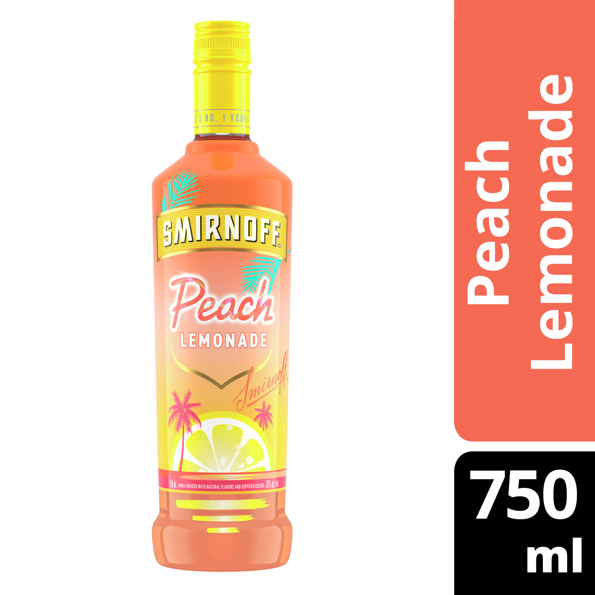 Whether youâ€™re enjoying a long day by the pool or a hot summer night, Smirnoff Peach Lemonade is the perfect flavored drink for your next cocktail party. Its bright peach notes over sweet and refreshing lemonade flavor create a taste-bud bursting drink. Smirnoff Peach Lemonade infused with natural fruit flavors is enjoyed best with iced tea, lemonade, or simply as a shot. Smirnoff Peach Lemonade won a Gold medal at the 2022 San Francisco World Spirits Competition. Includes one 30% alc./vol. 750 mL bottle of Smirnoff Peach Lemonade. Please enjoy responsibly., One 750 mL bottle of Smirnoff Peach Lemonade, Awarded a Gold medal at the 2022 San Francisco World Spirits Competition, 60 Proof, Ready to drink beverage for any occasion, From the Makers of the World's No. 1 Vodka