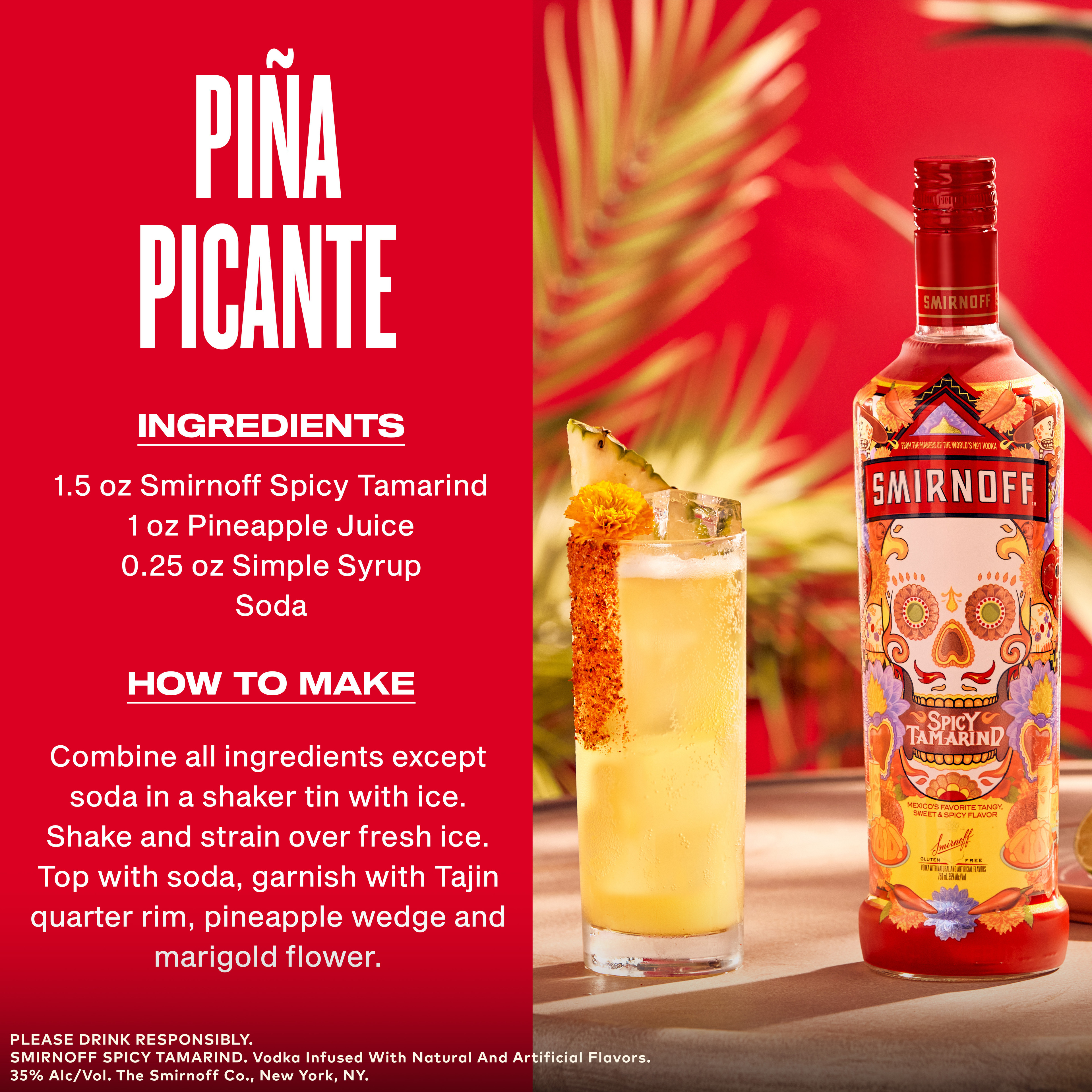 Every sip of Smirnoff Spicy Tamarind is inspired by the vibrant heart of Mexico. A symphony of tangy, sweet, and sour, it echoes the passionate spirit of its inspiration. And just like its rich flavor, the bottle too hides a secretâ€”it glows under black light! It's the soulful drink for the bold and the brave. Includes one 70 proof 1.75 L bottle of Smirnoff Spicy Tamarind. Please drink responsibly., Bold. Brave. Vibrant. One 1.75 L bottle of Smirnoff Spicy Tamarind, Double Gold Award Winner at the 2024 San Francisco World Spirits Competition, 70 Proofâ€”delivering an authentically spirited experience, Added bonus: the bottle glows under black light, Every sip is a celebration, ideal for special occasions, Triple-distilled and masterfully blended for an unmatched smoothness, Smirnoff Spicy Tamarind, inspired by the vibrant heart of Mexico, A symphony of tangy, sweet, and sour