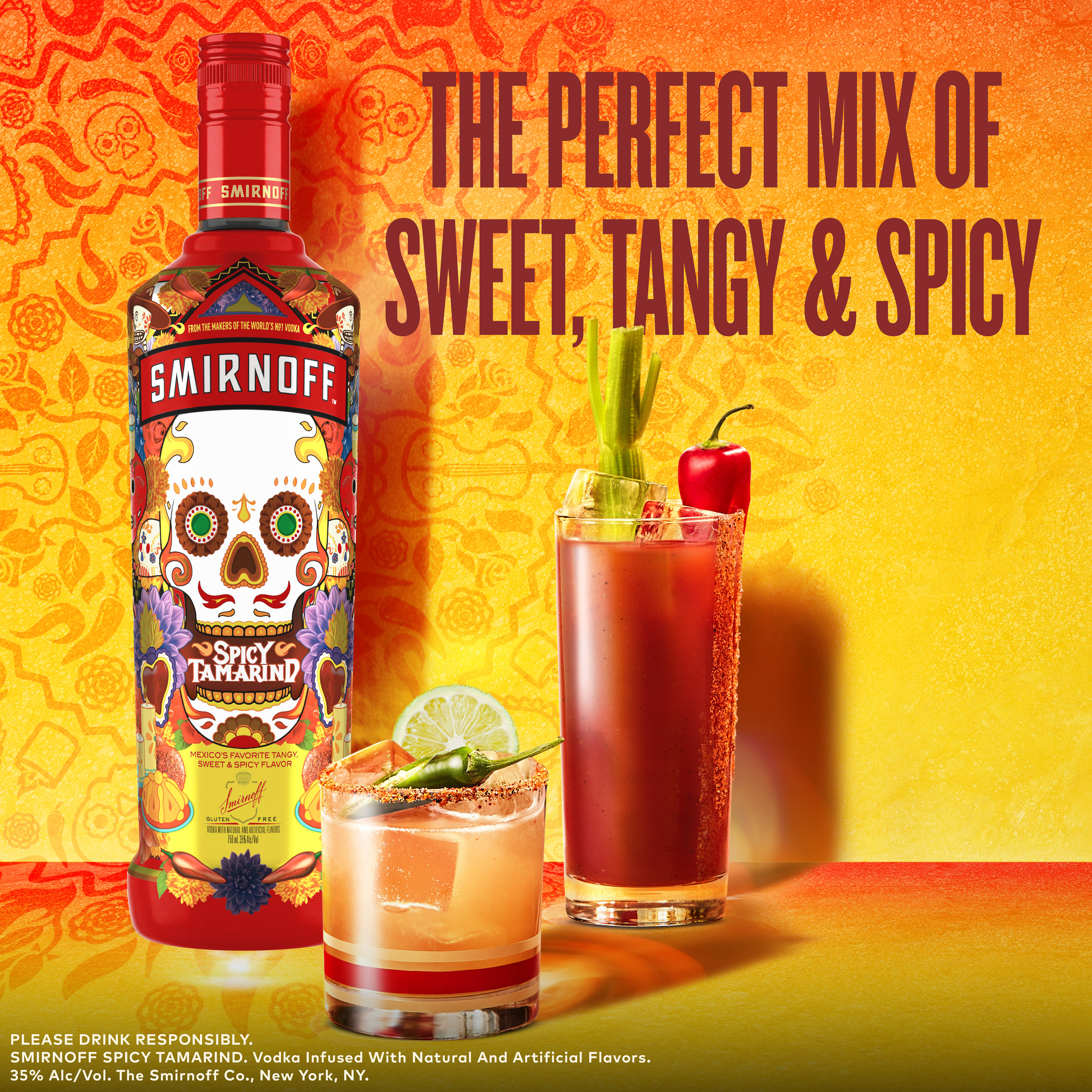 Every sip of Smirnoff Spicy Tamarind is inspired by the vibrant heart of Mexico. A symphony of tangy, sweet, and sour, it echoes the passionate spirit of its inspiration. And just like its rich flavor, the bottle too hides a secretâ€”it glows under black light! It's the soulful drink for the bold and the brave. Includes one 70 proof 1.75 L bottle of Smirnoff Spicy Tamarind. Please drink responsibly., Bold. Brave. Vibrant. One 1.75 L bottle of Smirnoff Spicy Tamarind, Double Gold Award Winner at the 2024 San Francisco World Spirits Competition, 70 Proofâ€”delivering an authentically spirited experience, Added bonus: the bottle glows under black light, Every sip is a celebration, ideal for special occasions, Triple-distilled and masterfully blended for an unmatched smoothness, Smirnoff Spicy Tamarind, inspired by the vibrant heart of Mexico, A symphony of tangy, sweet, and sour