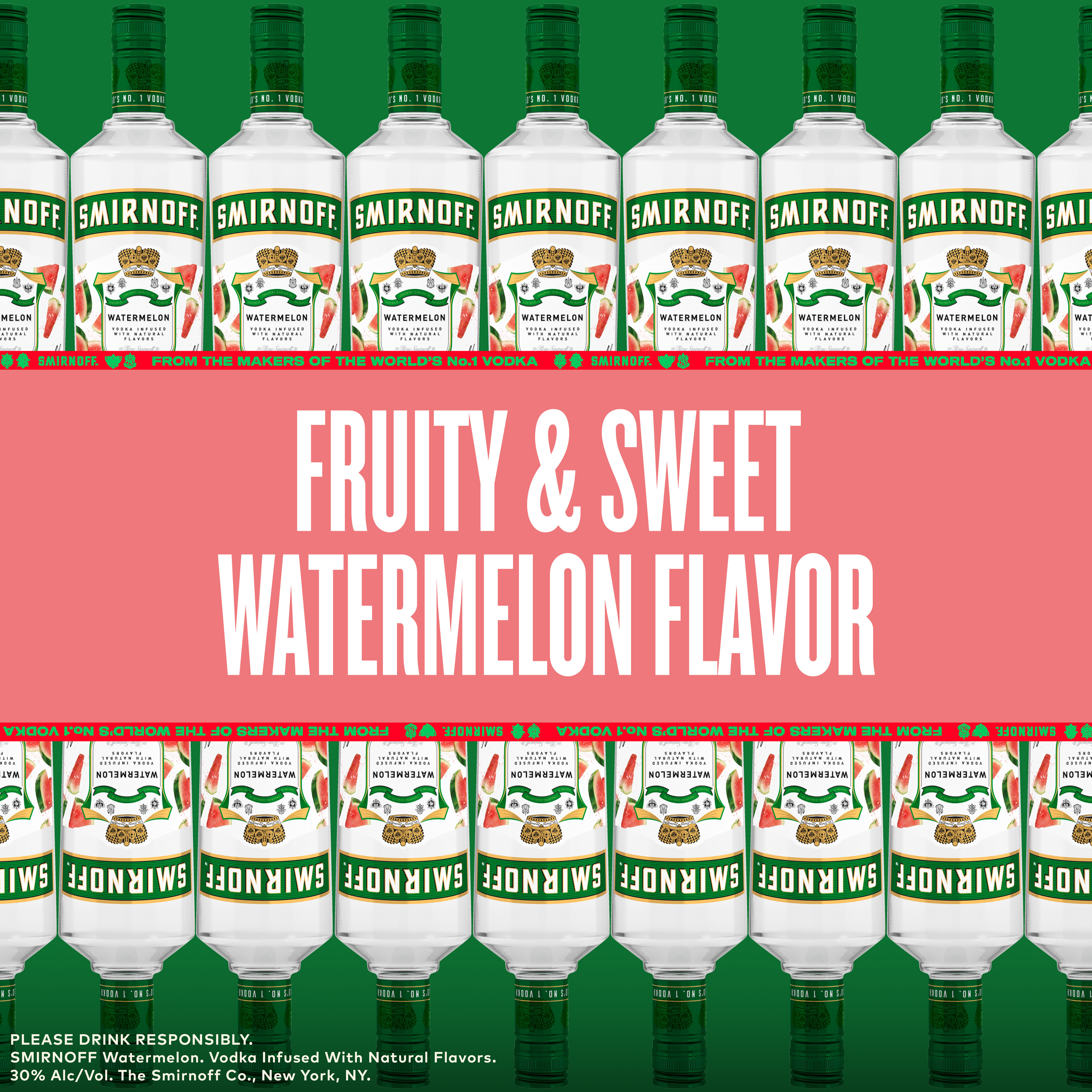 Be instantly transported to summer days with the delicious taste of Smirnoff Watermelon. Infused with juicy pink watermelon flavor, this luscious spirit offers a sweet yet refreshing taste, perfect for sipping on the rocks or even as a round of shots. Pair with soda water, lemonade, or even iced tea, and for a Spicy Watermelon cocktail blend with watermelon cubes, jalapeno slices, sugar syrup, and lemon juice. Smirnoff Watermelonâ€™s tasty fruit-infused flavors allow for endless unique drink ideas and are made for all occasions. Includes one 60 proof 750 mL bottle of Smirnoff Watermelon. Please enjoy responsibly., One 750 mL bottle of Smirnoff Watermelon, Awarded a gold medal at the 2019 SIP Awards, 60-proof - offering a fruity flavored experience, Certified Kosher and gluten free, Perfect as a gift or for any celebration, Perfect for drinking on its own or with mixed beverages, From the Makers of the Worldâ€™s No. 1 Vodka, Juicy and tantalizing, this vodka-based watermelon flavored will have you coming back for more