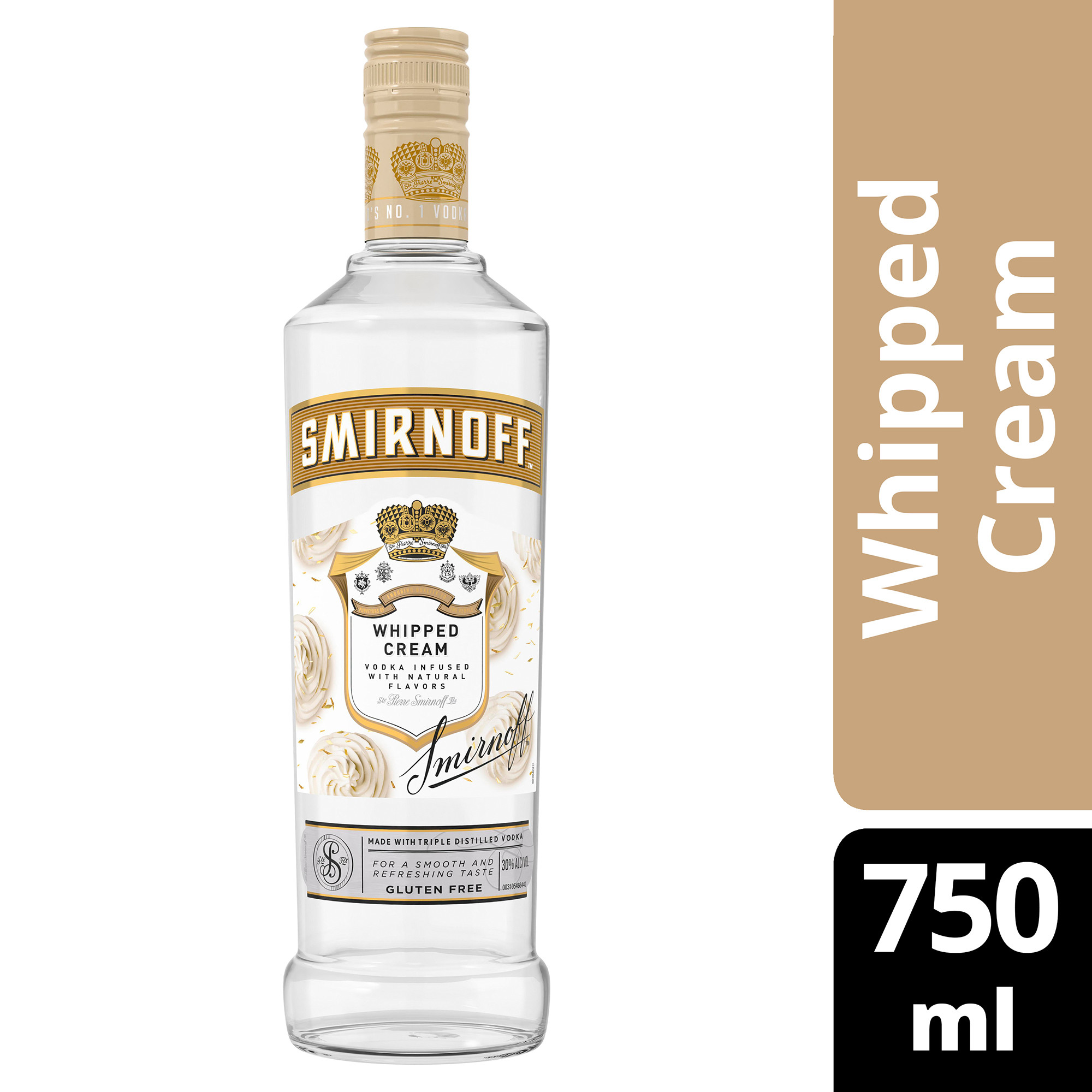 Take your cocktail party to a new level with delicious Smirnoff Whipped Cream. Offering a light yet decadent taste, this spirit adds a sweet hit to any drink and is smooth enough to be enjoyed on the rocks and as a shot. Mix with root beer or ginger ale for a creamy, easy-to-make cocktail, or combine with coffee for the perfect after-dinner treat. Even better, each bottle of Smirnoff Whipped Cream is Certified Kosher and gluten-free so no one has to miss out. Includes one 60 proof 750 mL bottle of Smirnoff Whipped Cream. Please enjoy responsibly., One 750 mL bottle of Smirnoff Whipped Cream, 60-proof - offering a deliciously indulgent spirit, Ideal for gifting and celebrations including cocktail parties, Certified Kosher and gluten-free, Combine with mixed beverages including coffee or enjoy on its own, From the Makers of the Worldâ€™s No. 1 Vodka, Creamy and sweet, Smirnoff Whipped Cream is perfectly decadent and makes a great treat