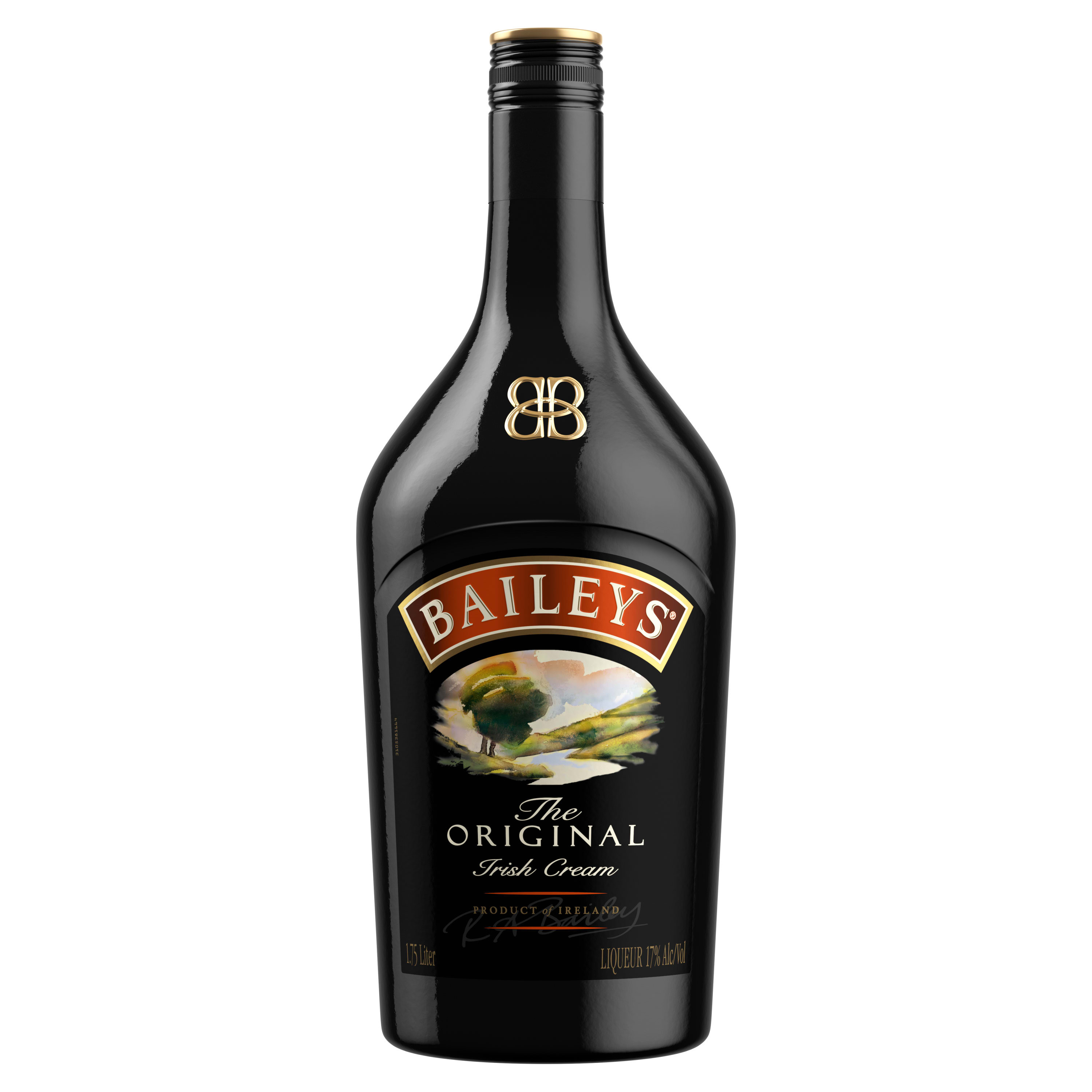 Our 34 proof liqueur is the perfect marriage of premium Irish dairy cream and a unique chocolate and vanilla blend for a decadent taste. The blend of spirits and whiskey uniquely preserves the classic taste of the Irish cream. Best enjoyed in a spiked coffee cocktail. Includes one 34 proof 1.75 L bottle of Original Irish Cream Liqueur. Please drink responsibly., One 1.75 L bottle of Baileys Original Irish Cream Liqueur, 34 proof, Brings the spirit of Ireland to any celebration, A perfect addition to coffee, hot chocolate, or any dessert, Ranked as the worldâ€™s number one selling liqueur and cream liqueur brand, Combines the flavors of vanilla, chocolate and Irish cream to create a decadent taste