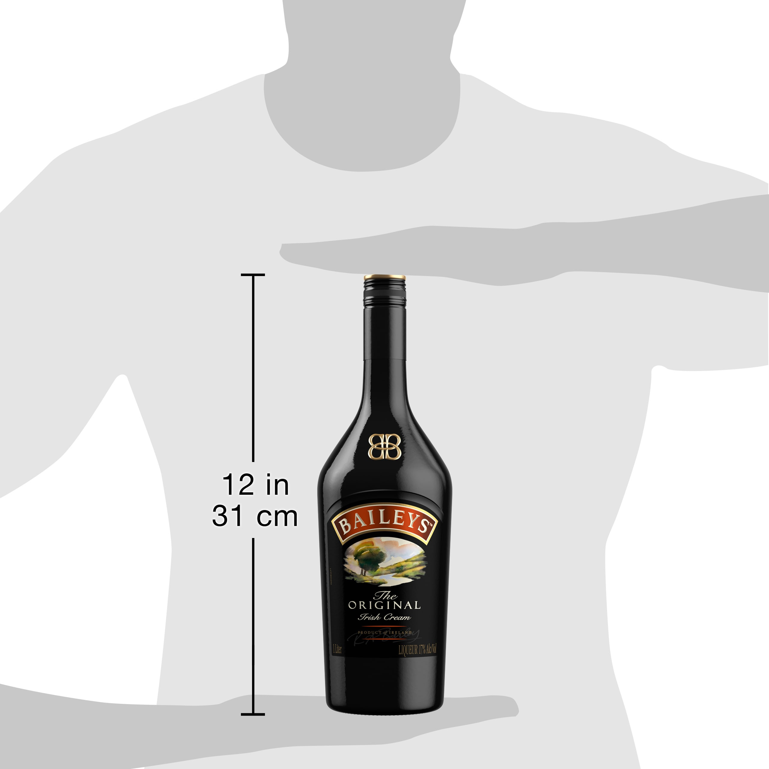 Our 34 proof liqueur is the perfect marriage of premium Irish dairy cream and a unique chocolate and vanilla blend for a decadent taste. The blend of spirits and whiskey uniquely preserves the classic taste of the Irish cream. Best enjoyed in a spiked coffee cocktail. Includes one 34 proof 1 L bottle of Original Irish Cream Liqueur. Please drink responsibly., One 1 L bottle of Baileys Original Irish Cream Liqueur, 34 proof, Brings the spirit of Ireland to any celebration, A perfect addition to coffee, hot chocolate, or any dessert, Ranked as the worldâ€™s number one selling liqueur and cream liqueur brand, Combines the flavors of vanilla, chocolate and Irish cream to create a decadent taste