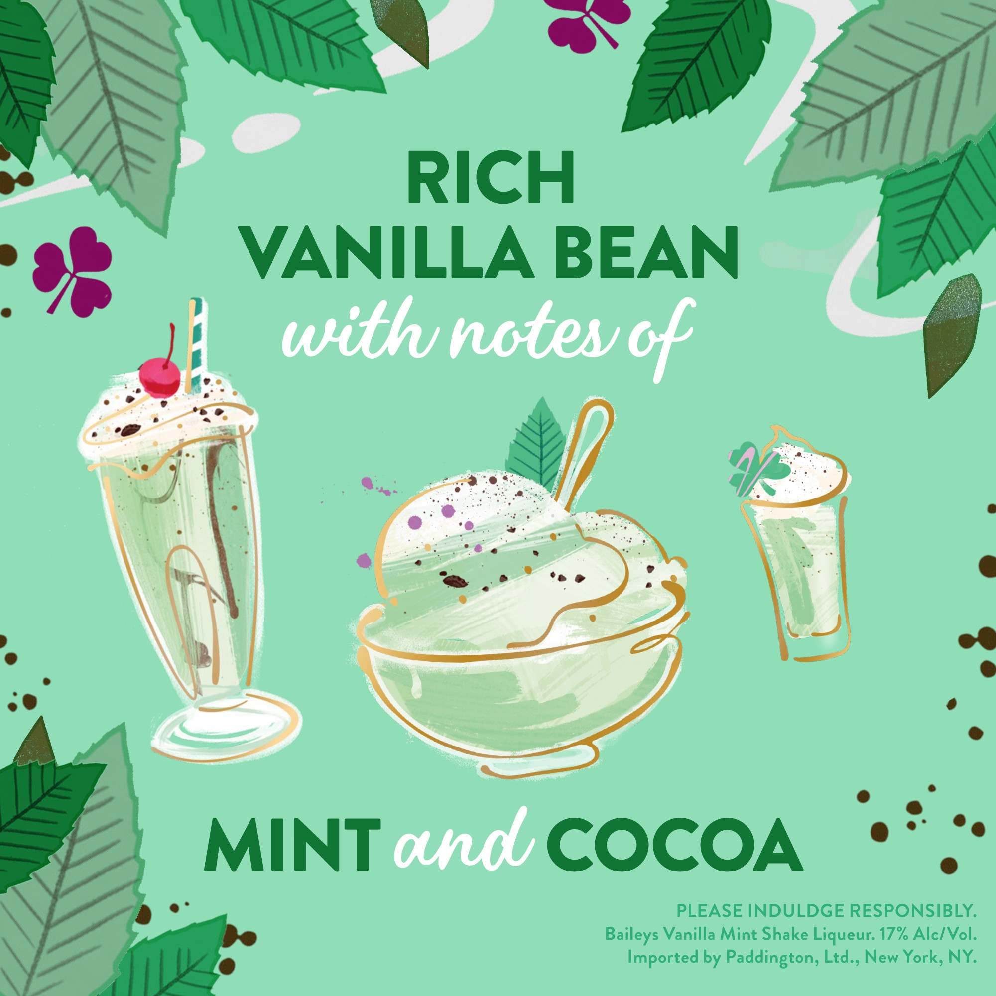 Celebrate springtime with Baileys Vanilla Mint Shake Irish Cream Liqueur. Our 34 proof limited edition flavor celebrates the arrival of Spring with a unique take on an American classic. Baileys Vanilla Mint Shake Irish Cream Liqueur has a mint and creamy vanilla aroma, with notes of rich vanilla bean, mint, and cocoa on the palate. Best enjoyed in a spiked coffee cocktail. Includes one 34 proof 750 mL bottle of Baileys Vanilla Mint Shake Irish Cream Liqueur. Please drink responsibly., Includes one 750 mL bottle of Baileys Vanilla Mint Shake Irish Cream Liqueur, 34 proof, Perfect addition to ice cream or blended into a shake, Taste of rich vanilla bean with notes of mint and cocoa, Springtime limited edition, Brings the spirit of Ireland to any celebration
