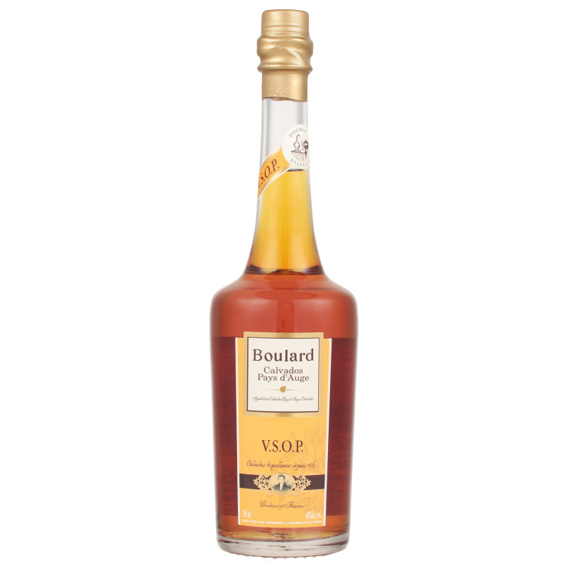 Calvados Boulard VSOP is the culmination of blending different Calvados Pays d'Auge from 4 to 10 years old. Golden honey with bright highlights. Suitable for drinking on its own or as an ingredient in cocktails. Rich, savory notes of vanilla, light wood and toasted nut aromas. Well balanced harmony between vanilla and ripe juicy red apples. Undertones of peach, raisins, and fresh rosemary are all layered in a complex flavor profile on the palate