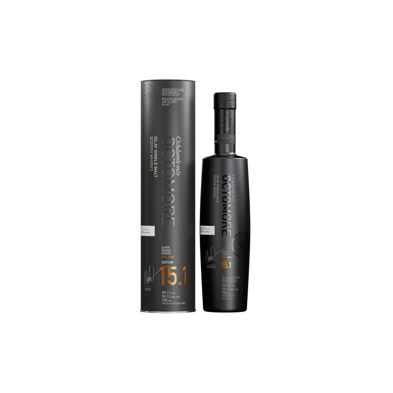Nowhere is the dualism of our Octomore super heavily peated series more pertinent than in our .1 edition. Never as expected, delicate but powerful, this is unadulterated heavy smoke balanced with our vivacious and dynamic, fruity and floral distillate. While Octomore in itself does not conform to tradition, our Head Distiller Adam Hannett is inclined to mature Octomore .1 editions solely in ex-American whiskey casks for 5 vibrant years. Octomore 12.1 is the necessary control for the rest of the series, as experiments within an experiment, but our baseline should not be underestimated. Mainland grown Scottish barley is distilled in a patient and considered trickle. The stripped back maturation profile allows a sensory conversation that highlights the cereal-rich, malty notes of this barley-forward single malt. Vanilla, citrus and fudge culminate in an enigmatic challenge to received whisky wisdom.