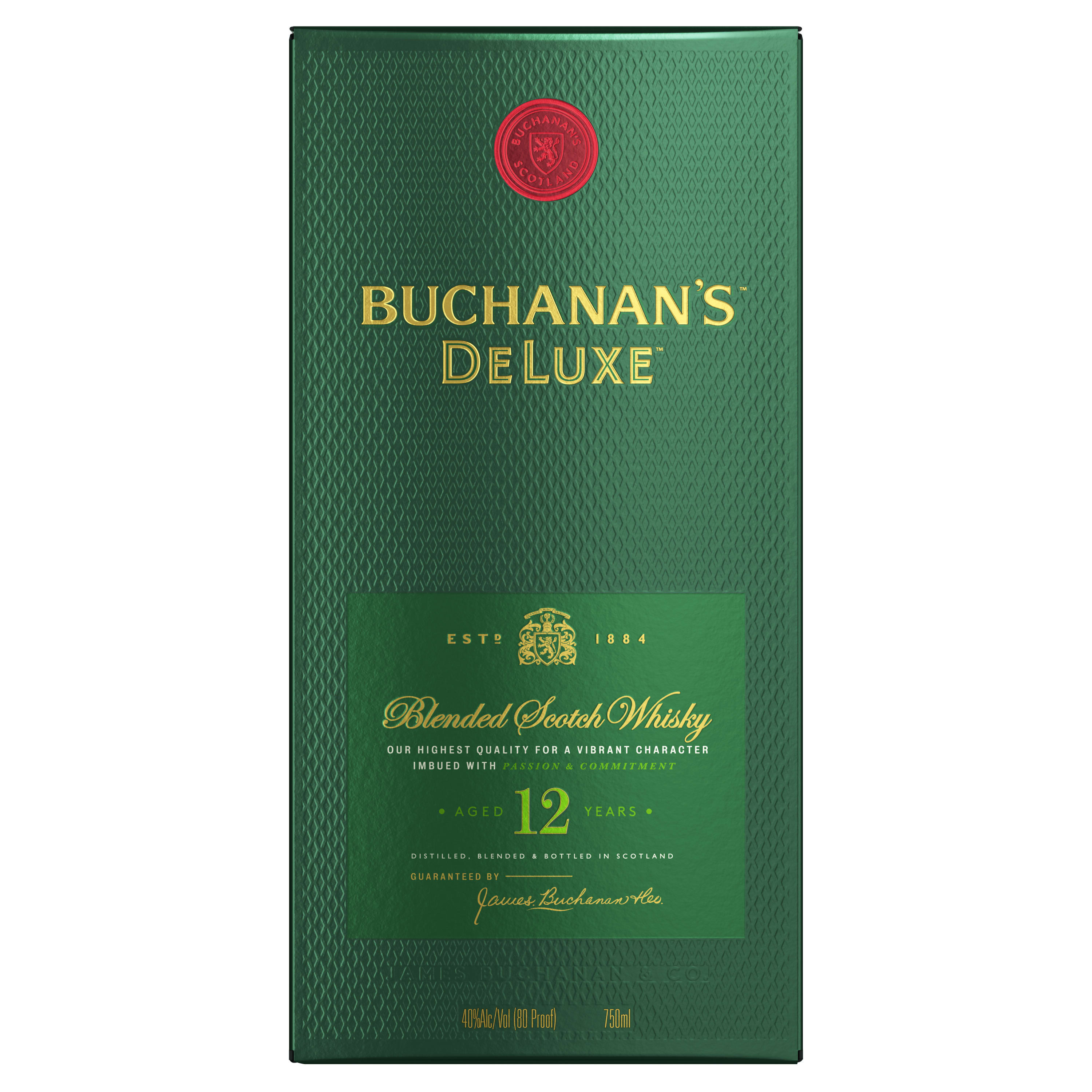 Born from over a century of experience, Buchanan's DeLuxe Aged 12 Years Blended Scotch Whisky is guaranteed to heighten any celebration. With notes of citrus fruits and honey, our 80 proof whisky features a sweet, smooth flavor with orange and chocolate notes. Matured for 12 years, our DeLuxe blend offers a lighter profile compared to denser whiskies. Our luxury whisky is crafted to the highest quality for a vibrant character. Buchanan's is proud to shine a light on the spirit of the 200%: those who proudly embrace both their 100% Hispanic heritage and 100% American culture all at once. Best enjoyed in a buchanita. Includes one 80 proof 750 mL bottle of DeLuxe Aged 12 Years Blended Scotch Whisky. Please drink responsibly., Includes one 750 mL bottle of Buchanan's DeLuxe Aged 12 Years Blended Scotch Whisky, 2020 San Francisco World Spirits Competition Double Gold Medal Winner and awarded Best in Class Blended Scotch up to 15 Years, 80 Proof, Perfect as a gift or for any celebration, Features notes of citrus fruits and honey for a sweet, smooth flavor, Best enjoyed in a Buchanita, Aged 12 years