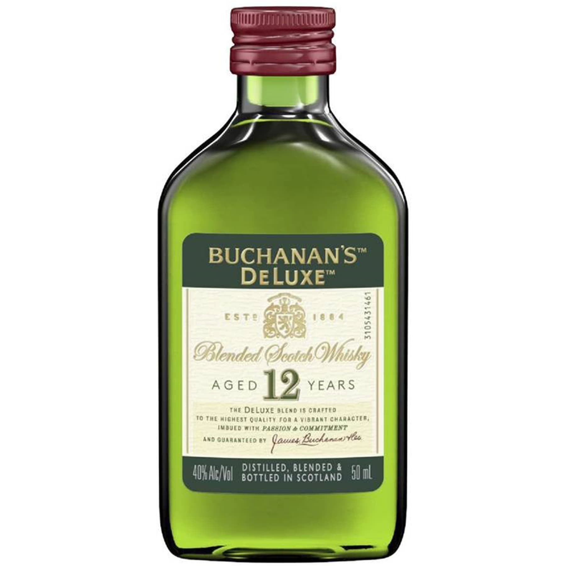 Born from over a century of experience, Buchanan's DeLuxe Aged 12 Years Blended Scotch Whisky is guaranteed to heighten any celebration. With notes of citrus fruits and honey, our 80 proof whisky features a sweet, smooth flavor with orange and chocolate notes. Matured for 12 years, our DeLuxe blend offers a lighter profile compared to denser whiskies. Our luxury whisky is crafted to the highest quality for a vibrant character. Buchanan's is proud to shine a light on the spirit of the 200%: those who proudly embrace both their 100% Hispanic heritage and 100% American culture all at once. Best enjoyed in a buchanita. Includes one 80 proof 375 mL bottle of DeLuxe Aged 12 Years Blended Scotch Whisky. Please drink responsibly., Includes one 50 mL bottle of Buchanan's DeLuxe Aged 12 Years Blended Scotch Whisky, 2020 San Francisco World Spirits Competition Double Gold Medal Winner and awarded Best in Class Blended Scotch up to 15 Years, 80 Proof, Perfect as a gift or for any celebration, Features notes of citrus fruits and honey for a sweet, smooth flavor, Best enjoyed in a Buchanita, Aged 12 years