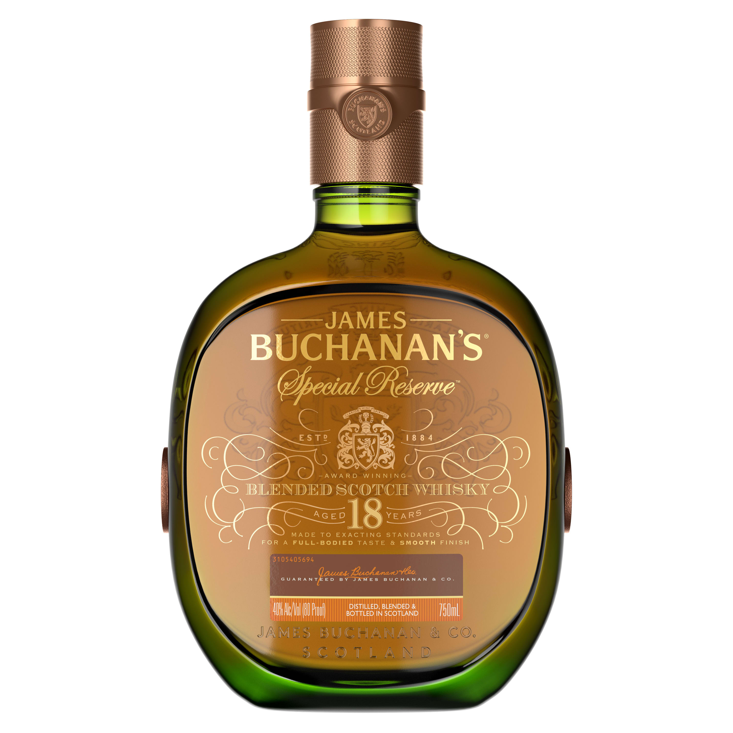 Born from over a century of experience, the well-rounded character of Buchanan's Special Reserve Aged 18 Years Blended Scotch Whisky features a deep assortment of flavors and a complex finish. With notes of dark chocolate, caramel and honey, our 86 proof special reserve combines a blend of grain whiskies and single malts guaranteed to heighten any celebration. Our whisky is an icon of excellence among Scotch connoisseurs. This masterfully crafted recipe has been aged for 18 years in ex-sherry oak barrels to create a deeper tone and stronger character, making it perfect to sip on its own. Buchanan's is proud to shine a light on the spirit of the 200%: those who proudly embrace both their 100% Hispanic heritage and 100% American culture all at once. Simply serve in a Reserve Old Fashioned cocktail. Includes one 80 proof 750 mL bottle of Special Reserve Blended Scotch Whisky. Please drink responsibly., Includes one 750 mL bottle of Buchanan's Special Reserve Aged 18 Years Blended Scotch Whisky, Awarded a Gold Medal in 2020 and 2024 at the San Francisco World Spirits Competition, 80 Proof, Perfect as a gift or for any celebration, Features notes of dark chocolate, caramel and honey and a rich, silky finish, Best enjoyed in a Reserve Old Fashioned cocktail, Aged 18 years