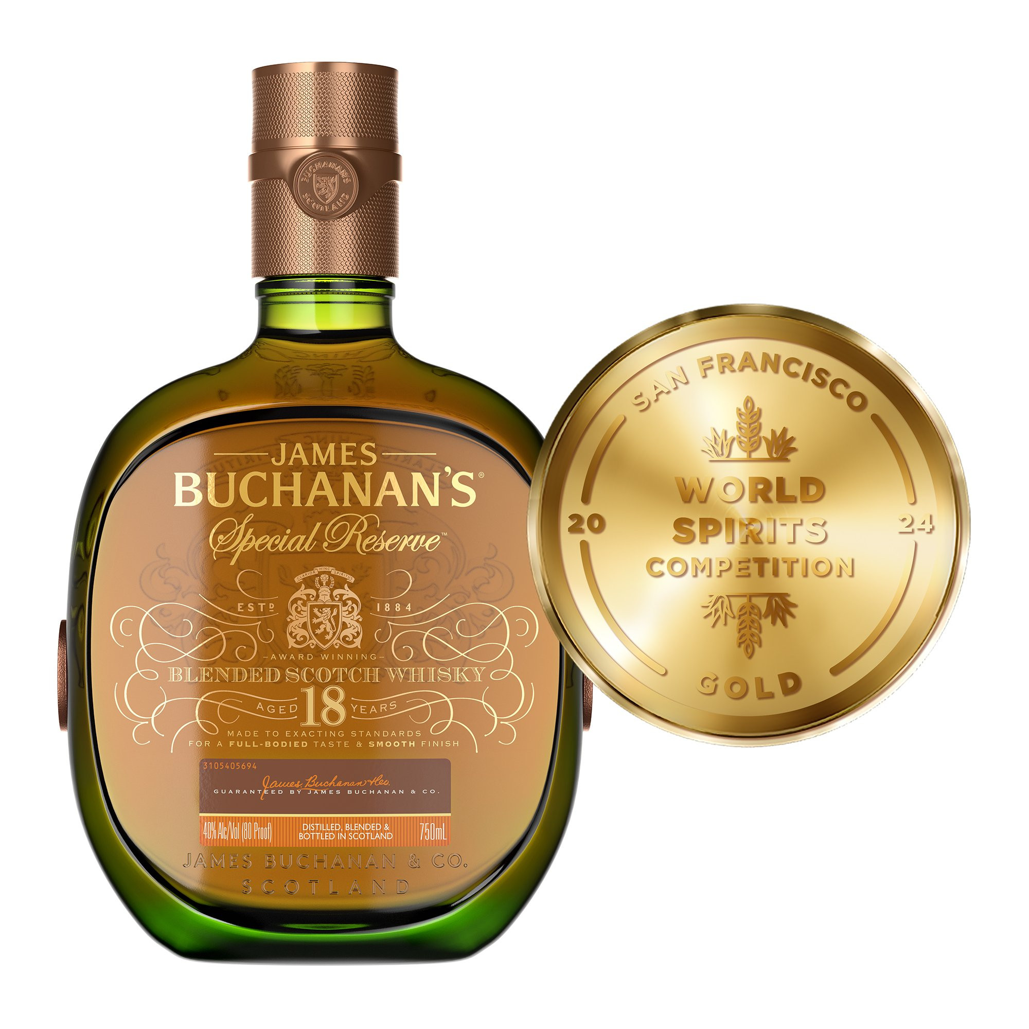 Born from over a century of experience, the well-rounded character of Buchanan's Special Reserve Aged 18 Years Blended Scotch Whisky features a deep assortment of flavors and a complex finish. With notes of dark chocolate, caramel and honey, our 86 proof special reserve combines a blend of grain whiskies and single malts guaranteed to heighten any celebration. Our whisky is an icon of excellence among Scotch connoisseurs. This masterfully crafted recipe has been aged for 18 years in ex-sherry oak barrels to create a deeper tone and stronger character, making it perfect to sip on its own. Buchanan's is proud to shine a light on the spirit of the 200%: those who proudly embrace both their 100% Hispanic heritage and 100% American culture all at once. Simply serve in a Reserve Old Fashioned cocktail. Includes one 80 proof 750 mL bottle of Special Reserve Blended Scotch Whisky. Please drink responsibly., Includes one 750 mL bottle of Buchanan's Special Reserve Aged 18 Years Blended Scotch Whisky, Awarded a Gold Medal in 2020 and 2024 at the San Francisco World Spirits Competition, 80 Proof, Perfect as a gift or for any celebration, Features notes of dark chocolate, caramel and honey and a rich, silky finish, Best enjoyed in a Reserve Old Fashioned cocktail, Aged 18 years