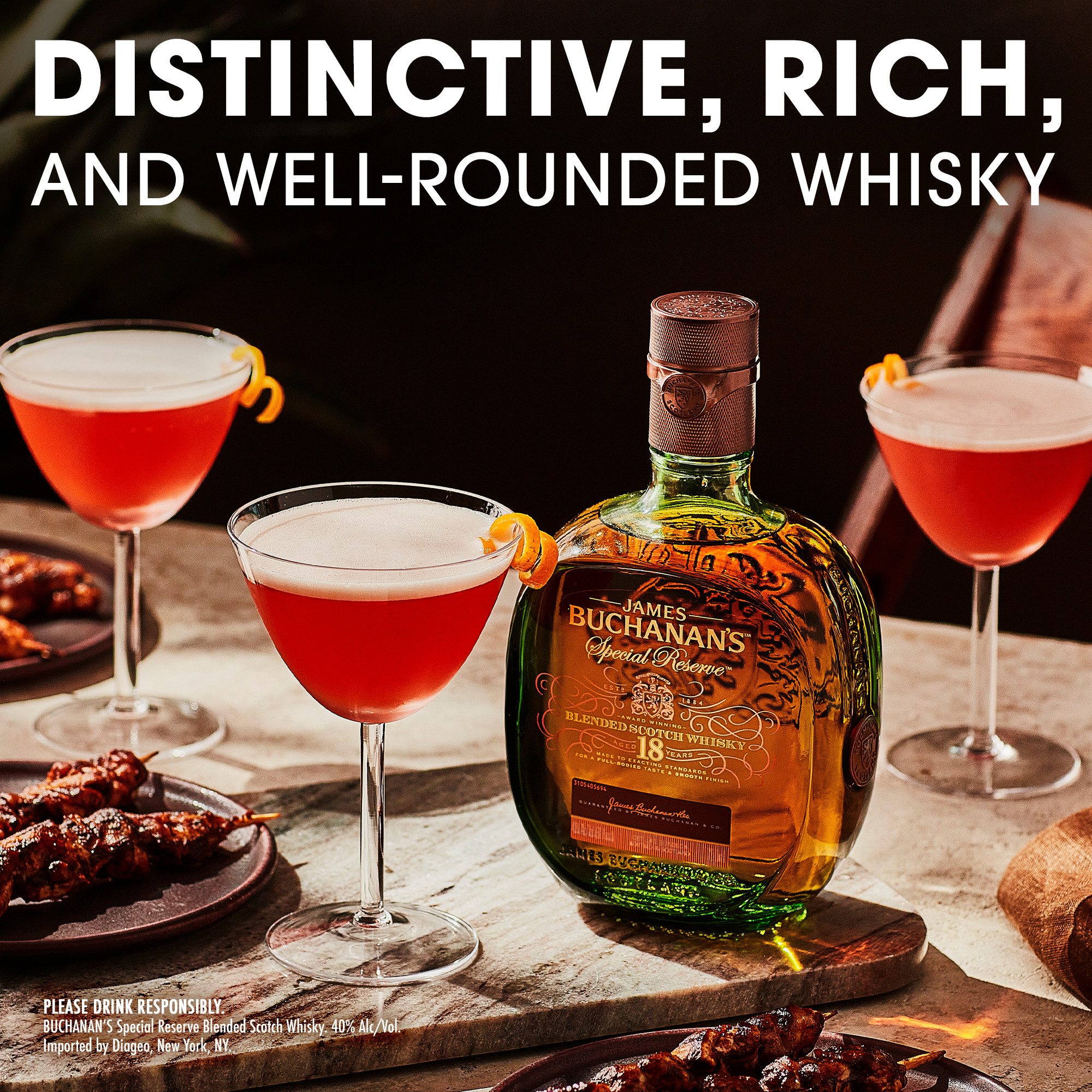 Born from over a century of experience, the well-rounded character of Buchanan's Special Reserve Aged 18 Years Blended Scotch Whisky features a deep assortment of flavors and a complex finish. With notes of dark chocolate, caramel and honey, our 86 proof special reserve combines a blend of grain whiskies and single malts guaranteed to heighten any celebration. Our whisky is an icon of excellence among Scotch connoisseurs. This masterfully crafted recipe has been aged for 18 years in ex-sherry oak barrels to create a deeper tone and stronger character, making it perfect to sip on its own. Buchanan's is proud to shine a light on the spirit of the 200%: those who proudly embrace both their 100% Hispanic heritage and 100% American culture all at once. Simply serve in a Reserve Old Fashioned cocktail. Includes one 80 proof 750 mL bottle of Special Reserve Blended Scotch Whisky. Please drink responsibly., Includes one 750 mL bottle of Buchanan's Special Reserve Aged 18 Years Blended Scotch Whisky, Awarded a Gold Medal in 2020 and 2024 at the San Francisco World Spirits Competition, 80 Proof, Perfect as a gift or for any celebration, Features notes of dark chocolate, caramel and honey and a rich, silky finish, Best enjoyed in a Reserve Old Fashioned cocktail, Aged 18 years