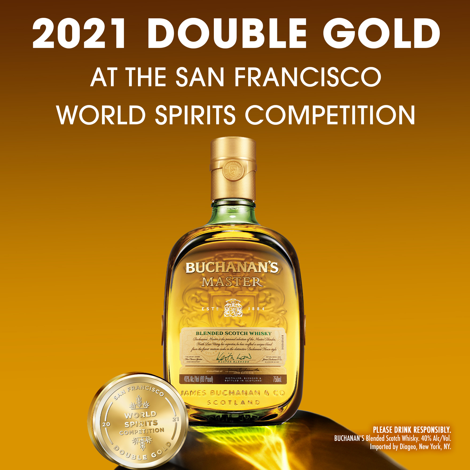 Born from over a century of experience, Buchanan's Master Blended Scotch Whisky features an assortment of imported Scottish malts. Our 80 proof master whisky is guaranteed to heighten any celebration with its rich character, smooth sweetness, and spicy notes, ending with a full-bodied finish. Buchanan's is proud to shine a light on the spirit of the 200%: those who proudly embrace both their 100% Hispanic heritage and 100% American culture all at once. Our master blend is perfect for a classic Master Negroni cocktail. Includes one 80 proof 750 mL bottle of Master Blended Scotch Whisky. Please drink responsibly., Includes one 750 mL bottle of Buchanan's Master Blended Scotch Whisky, Buchanan's Master Blended Scotch Whisky was awarded a Double Gold Medal in 2021 at the San Francisco World Spirits Competition, 80 Proof, Perfect as a gift or for any celebration, Features one malt from every region of Scotland, Best enjoyed in a Master Negroni, Features notes of citrus fruits and herbs