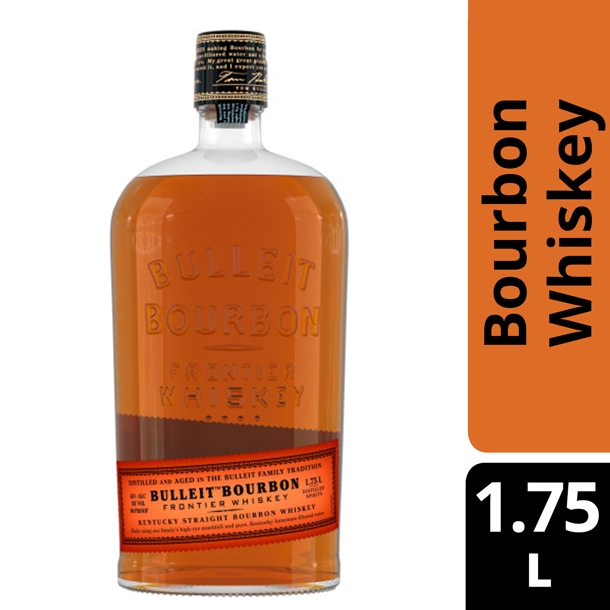 Bulleit Bourbon is inspired by the whiskey that was pioneered over 150 years ago. Only ingredients of the very highest quality are used. The complexity of Bulleit Bourbon comes from its unique blend of rye, corn, and barley malt, along with special strains of yeast and pure Kentucky limestone-filtered water. Due to its especially high rye content, Bulleit Bourbon has a bold, spicy character with a finish that's distinctively clean and smooth. Medium amber in color, with gentle spiciness and sweet oak aromas, the mid-palate is smooth with tones of maple, oak, and nutmeg. The finish is long, dry, and satiny with a light-tasting toffee flavor that lingers long after the final sip. Bulleit Bourbon earned a Gold medal at the 2021 San Francisco World Spirits Competition. Perfect for a classic Manhattan cocktail. Includes one 90 proof 1.75 L bottle of Bourbon Whiskey. Please drink responsibly., Includes one 1.75 L bottle of Bourbon Whiskey, 2021 San Francisco World Spirits Competition Gold Medal Winner, Perfect as a gift or for any celebration, Simply serve neat, on the rocks or add in a cocktail, Hints of maple, oak and nutmeg, Amber color and oaky aroma