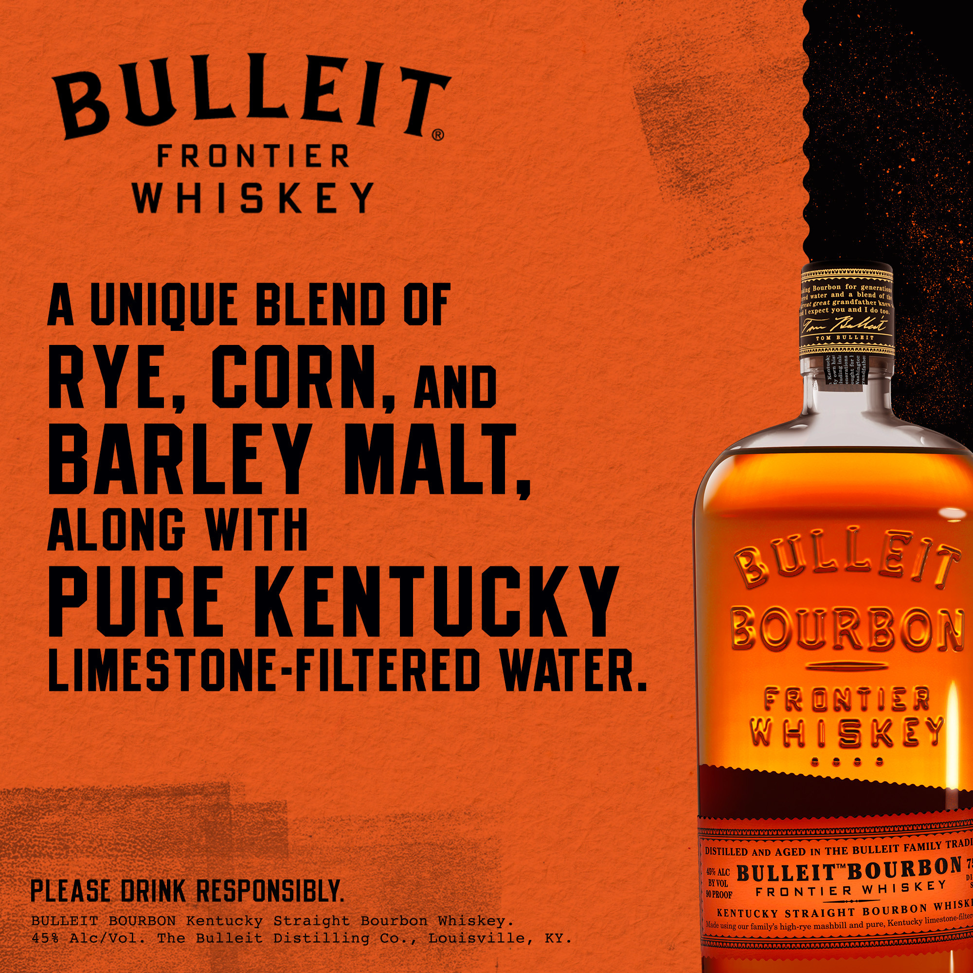 Bulleit Bourbon is inspired by the whiskey that was pioneered over 150 years ago. Only ingredients of the very highest quality are used. The complexity of Bulleit Bourbon comes from its unique blend of rye, corn, and barley malt, along with special strains of yeast and pure Kentucky limestone-filtered water. Due to its especially high rye content, Bulleit Bourbon has a bold, spicy character with a finish that's distinctively clean and smooth. Medium amber in color, with gentle spiciness and sweet oak aromas, the mid-palate is smooth with tones of maple, oak, and nutmeg. The finish is long, dry, and satiny with a light-tasting toffee flavor that lingers long after the final sip. Bulleit Bourbon earned a Gold medal at the 2021 San Francisco World Spirits Competition. Perfect for a classic Manhattan cocktail. Includes one 90 proof 1.75 L bottle of Bourbon Whiskey. Please drink responsibly., Includes one 1.75 L bottle of Bourbon Whiskey, 2021 San Francisco World Spirits Competition Gold Medal Winner, Perfect as a gift or for any celebration, Simply serve neat, on the rocks or add in a cocktail, Hints of maple, oak and nutmeg, Amber color and oaky aroma