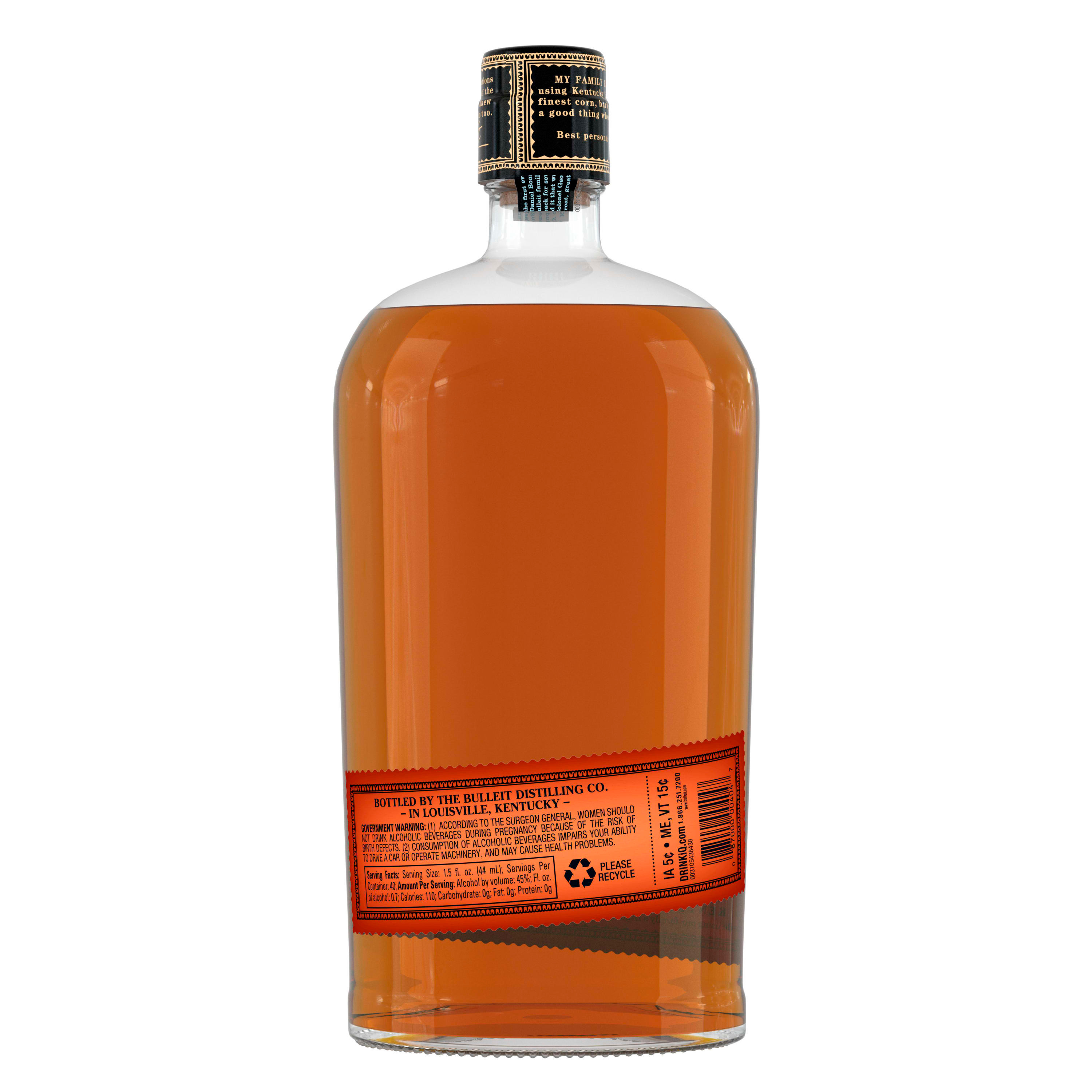 Bulleit Bourbon is inspired by the whiskey that was pioneered over 150 years ago. Only ingredients of the very highest quality are used. The complexity of Bulleit Bourbon comes from its unique blend of rye, corn, and barley malt, along with special strains of yeast and pure Kentucky limestone-filtered water. Due to its especially high rye content, Bulleit Bourbon has a bold, spicy character with a finish that's distinctively clean and smooth. Medium amber in color, with gentle spiciness and sweet oak aromas, the mid-palate is smooth with tones of maple, oak, and nutmeg. The finish is long, dry, and satiny with a light-tasting toffee flavor that lingers long after the final sip. Bulleit Bourbon earned a Gold medal at the 2021 San Francisco World Spirits Competition. Perfect for a classic Manhattan cocktail. Includes one 90 proof 1.75 L bottle of Bourbon Whiskey. Please drink responsibly., Includes one 1.75 L bottle of Bourbon Whiskey, 2021 San Francisco World Spirits Competition Gold Medal Winner, Perfect as a gift or for any celebration, Simply serve neat, on the rocks or add in a cocktail, Hints of maple, oak and nutmeg, Amber color and oaky aroma
