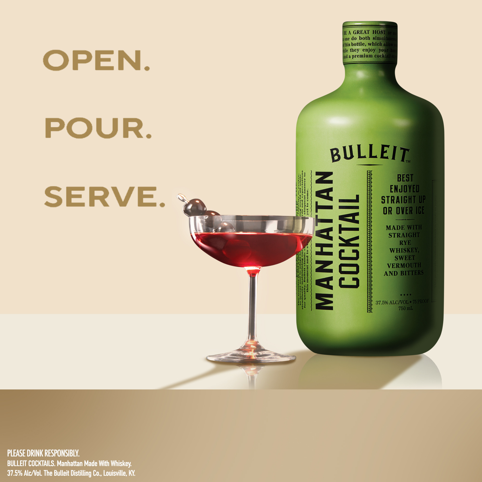 Serve up a timeless drink from the comfort of your home with Bulleit Manhattan Cocktail. This ready-to-serve cocktail was concocted with some of the most celebrated and creative bartenders to ensure a bar quality cocktail experience straight from the bottle. The clean, satiny and woody notes of straight rye whiskey join with sweet vermouth and bitters to offer up a perfect Manhattan cocktail. This cocktail was designed for you to spend less time making drinks and more time sharing them with your friends and family. Bulleit is rooted in cocktail culture, and this take on a classic was crafted to honor it. This cocktail is best enjoyed straight up or over ice, and garnish as desired. Includes one 75 proof 375 mL bottle of Bulleit Manhattan Cocktail. Please drink responsibly., One 375 mL bottle of Bulleit Manhattan Cocktail, Awarded a Double Gold Medal in 2024 at the San Francisco World Spirits Competition, 75 proof, Perfect as a gift or for any celebration, Distilled and aged in the Bulleit family tradition, Made with notes of straight rye whiskey, sweet vermouth, and bitters, Developed with some of the most celebrated and creative bartenders